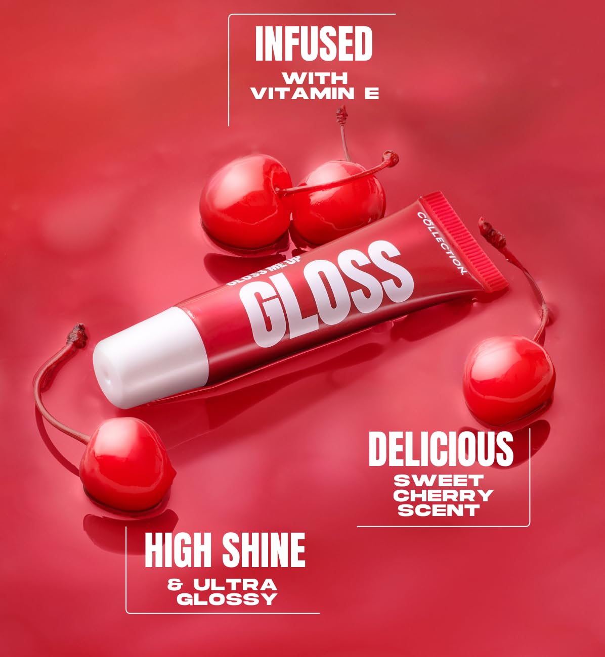 Collection Cosmetics Gloss Me Up Lasting High-Shine Scented Lip Gloss, Cherry, 10ml 4