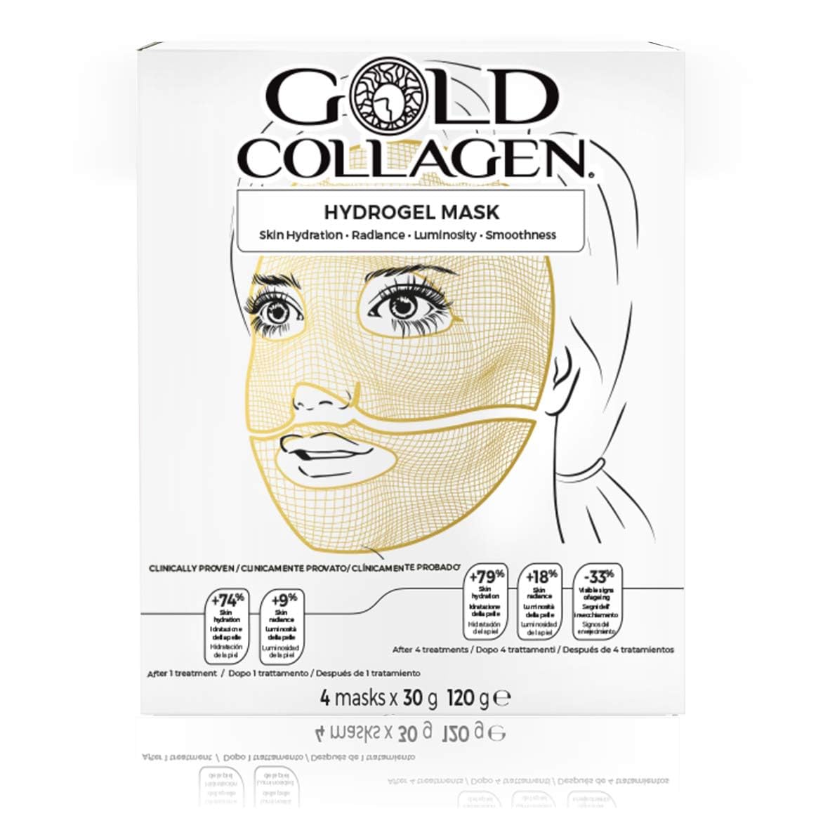 GOLD COLLAGEN Hydrogel Mask Set - 4 Pack for Dehydrated & Tired-Looking Skin