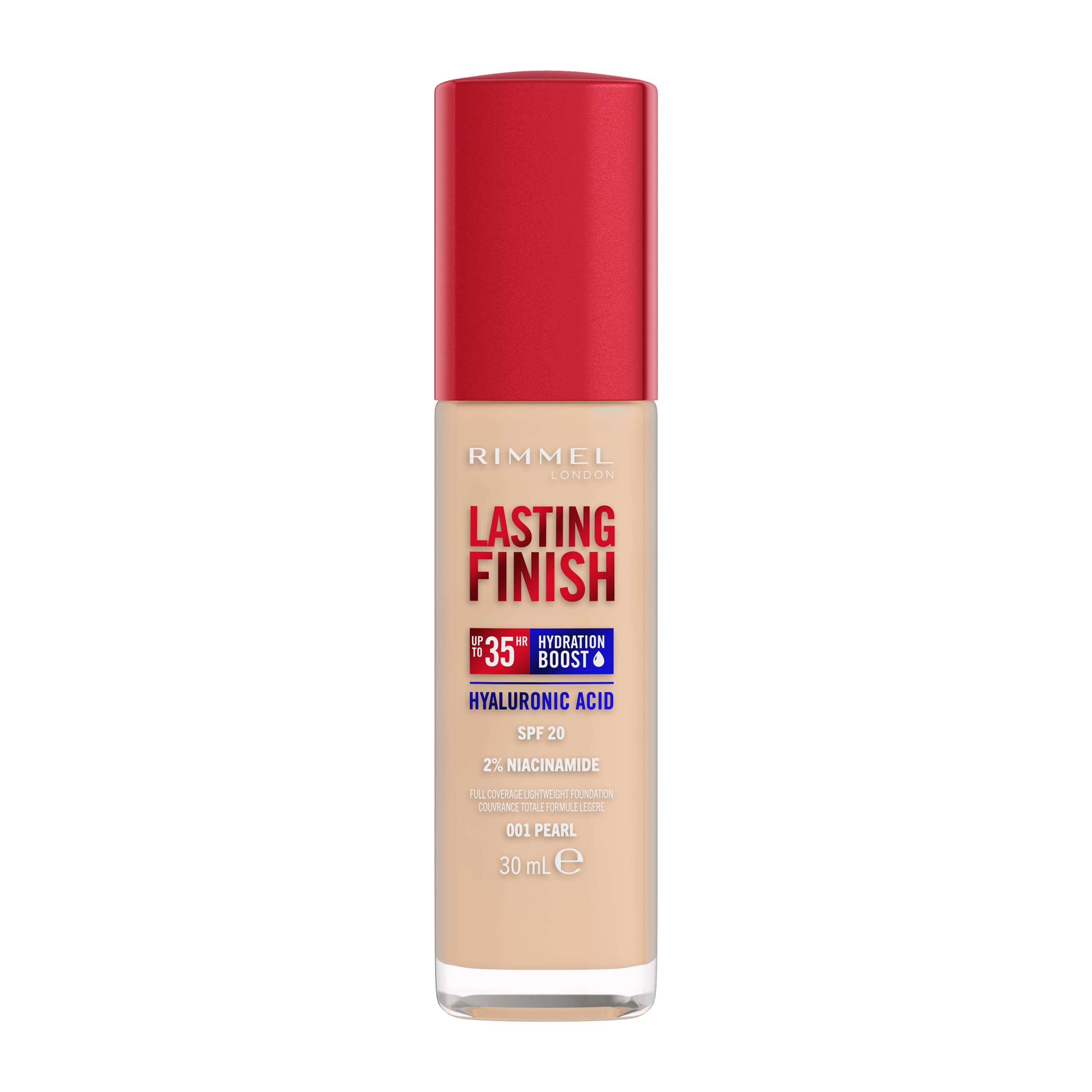 Rimmel Lasting Finish 35Hr Foundation 001 Pearl - Full Coverage, Hydrating, SPF20