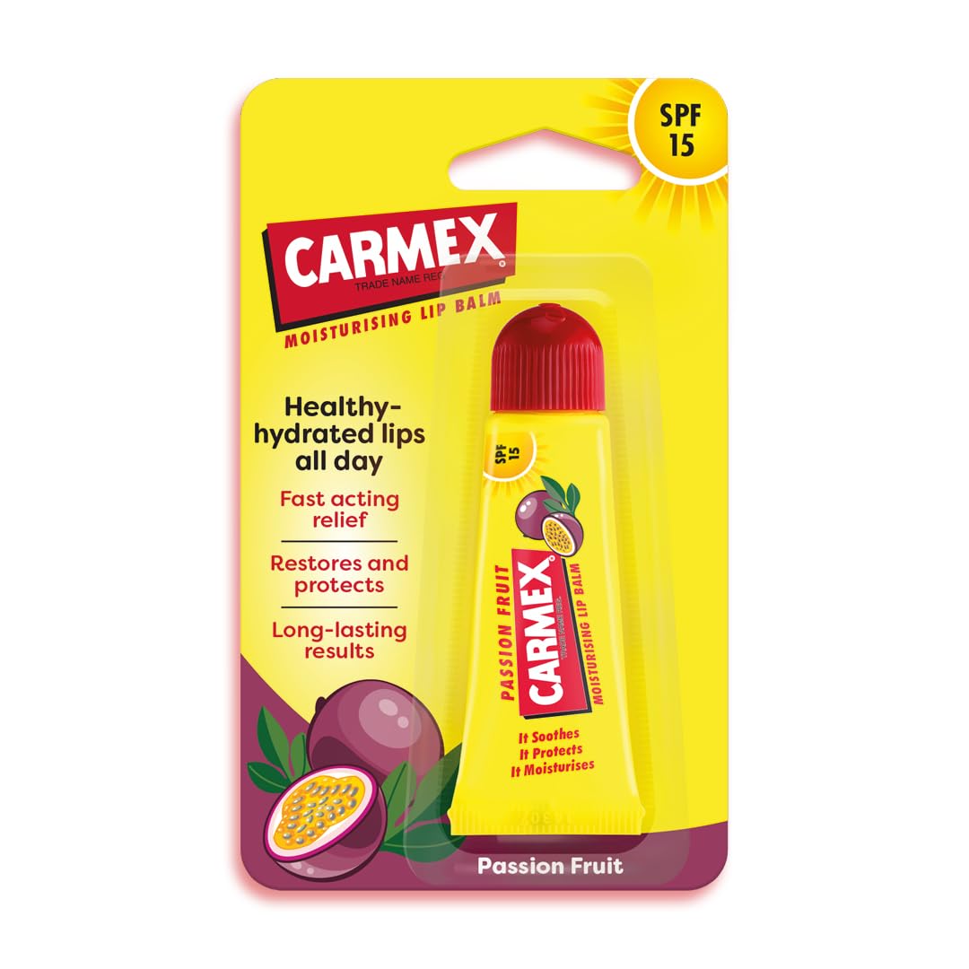 Carmex Passion Fruit Lip Balm Tube with SPF 15 for Sun Protection and Repair 9