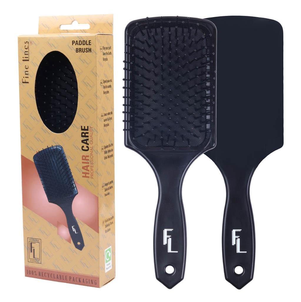 Fine Lines Paddle Hair Brush with 11 Row Nylon Bristles for Detangling and Smoothing