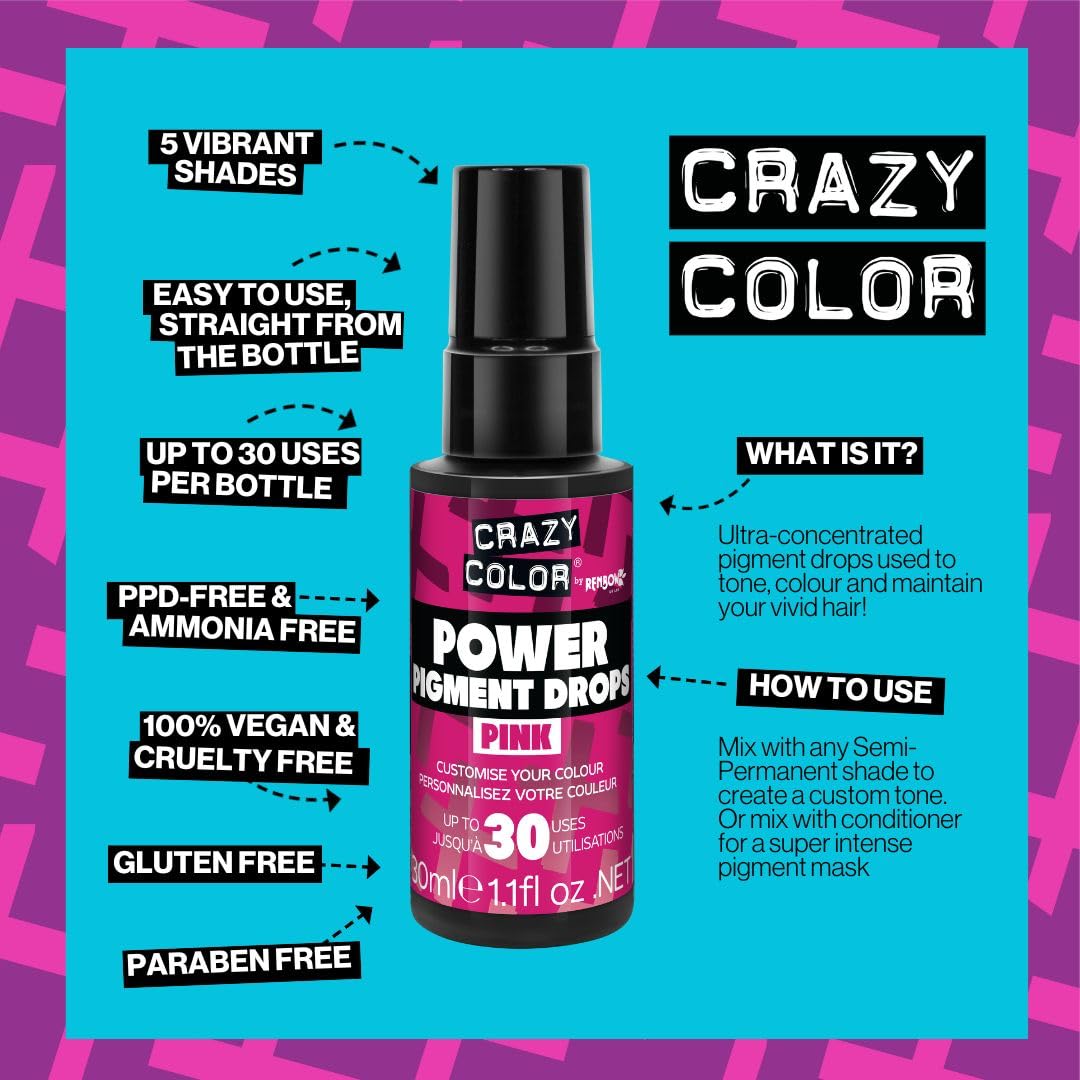 Crazy Color Pink Power Pigment Drops | Ultra Concentrated Hair Colour for Custom Tones