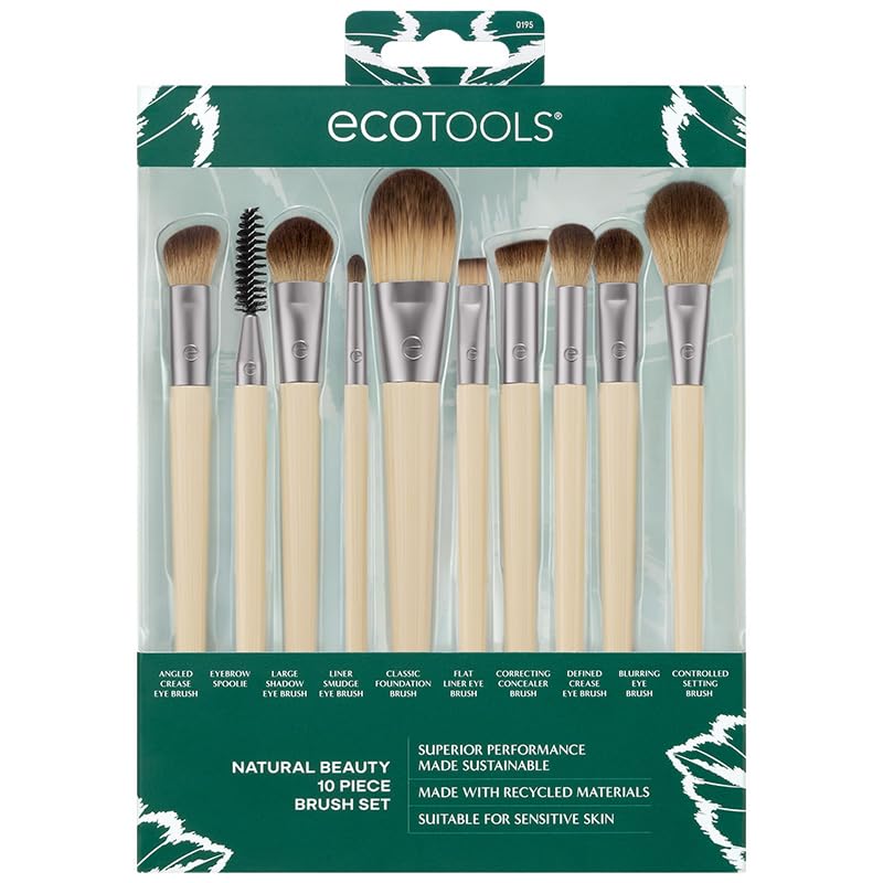 EcoTools Natural Beauty 10 Piece Vegan Makeup Brush Set for Full Face Application