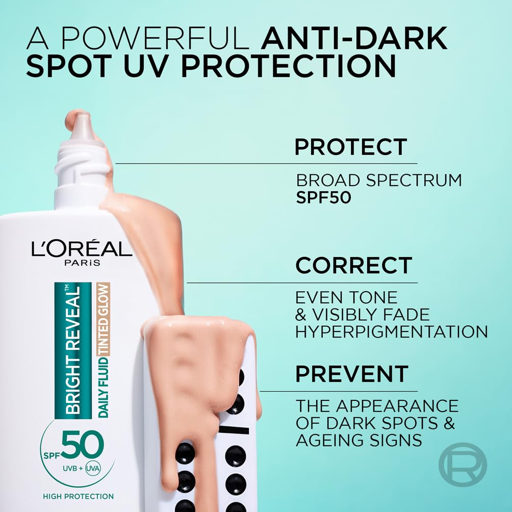 L’Oréal Paris Bright Reveal UV Fluid Tinted Glow Pearl SPF 50+ with 3% Niacinamide, 50ml 3