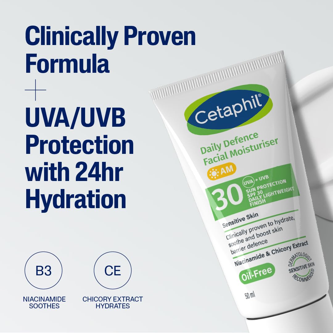 Cetaphil Daily Defence SPF für empfindliche Haut, Feuchtigkeitscreme mit LSF 30/Sonnenschutzcreme mit LSF 50 5
