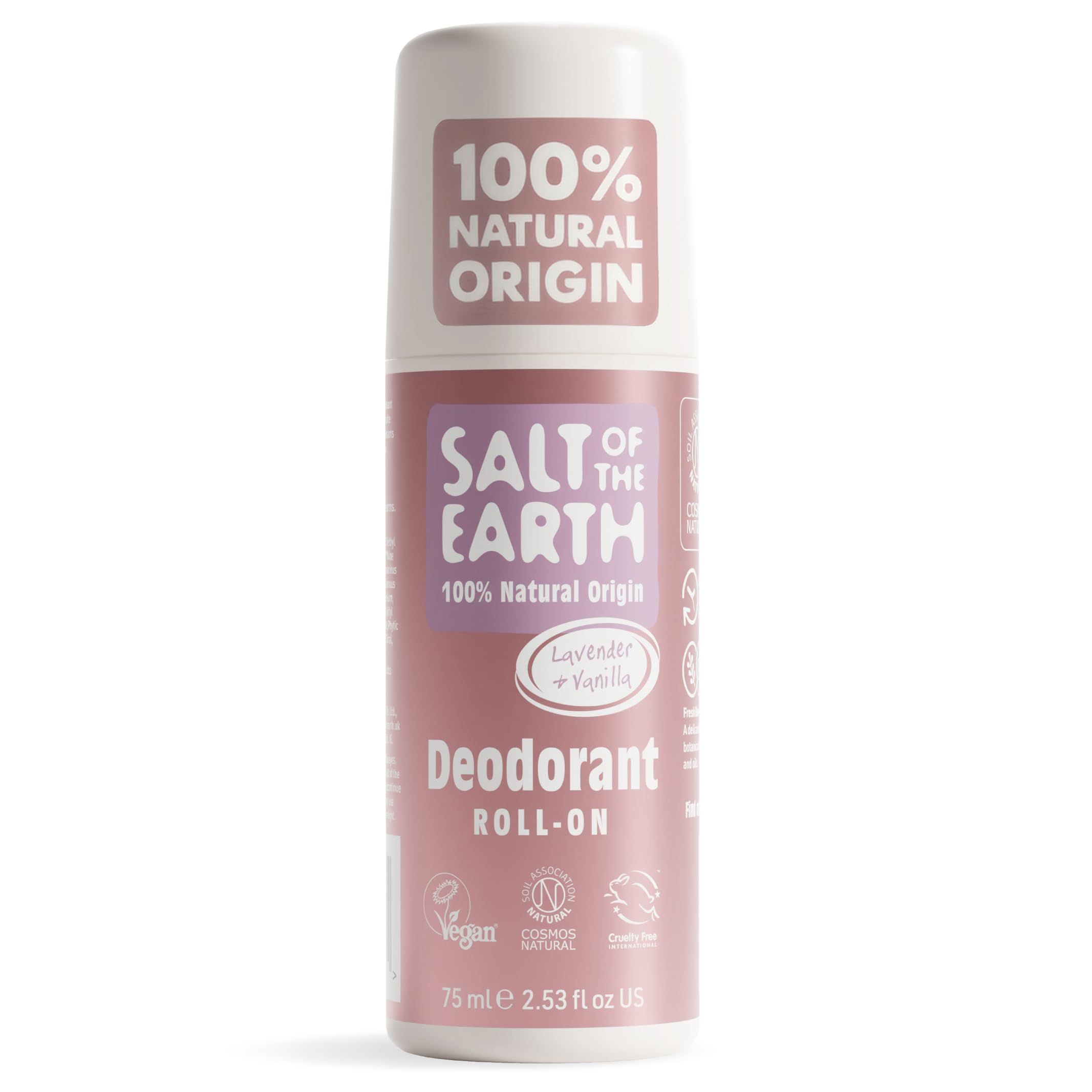 Salt of the Earth Natural Deodorant Roll On Lavender & Vanilla - Vegan, COSMOS Natural, 75ml