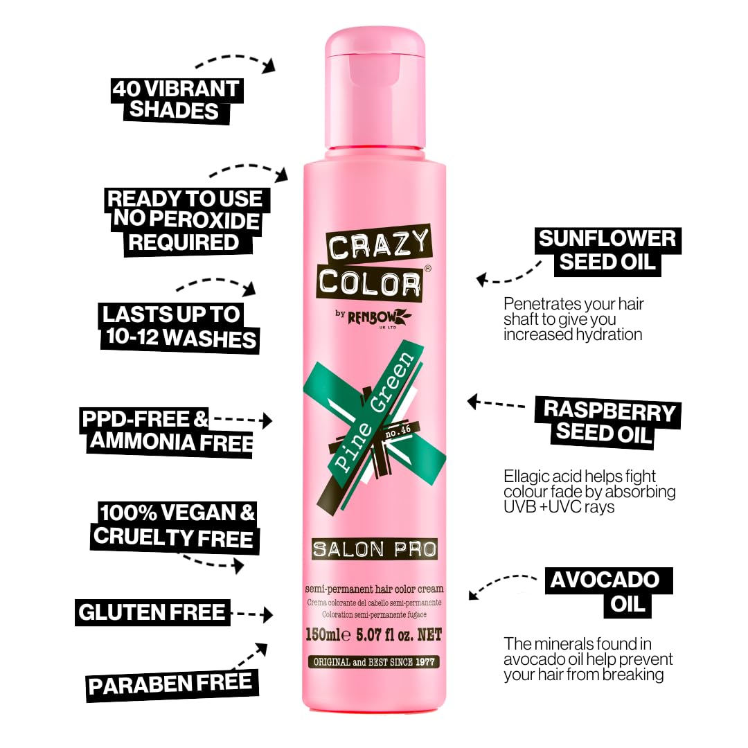 Crazy Color Pine Green Semi-Permanent Hair Dye - Highly Pigmented, Vegan Formula 4