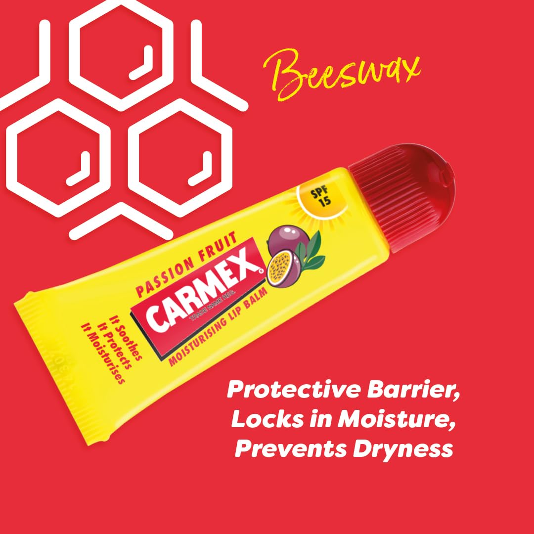 Carmex Passion Fruit Lip Balm Tube with SPF 15 for Sun Protection and Repair 7