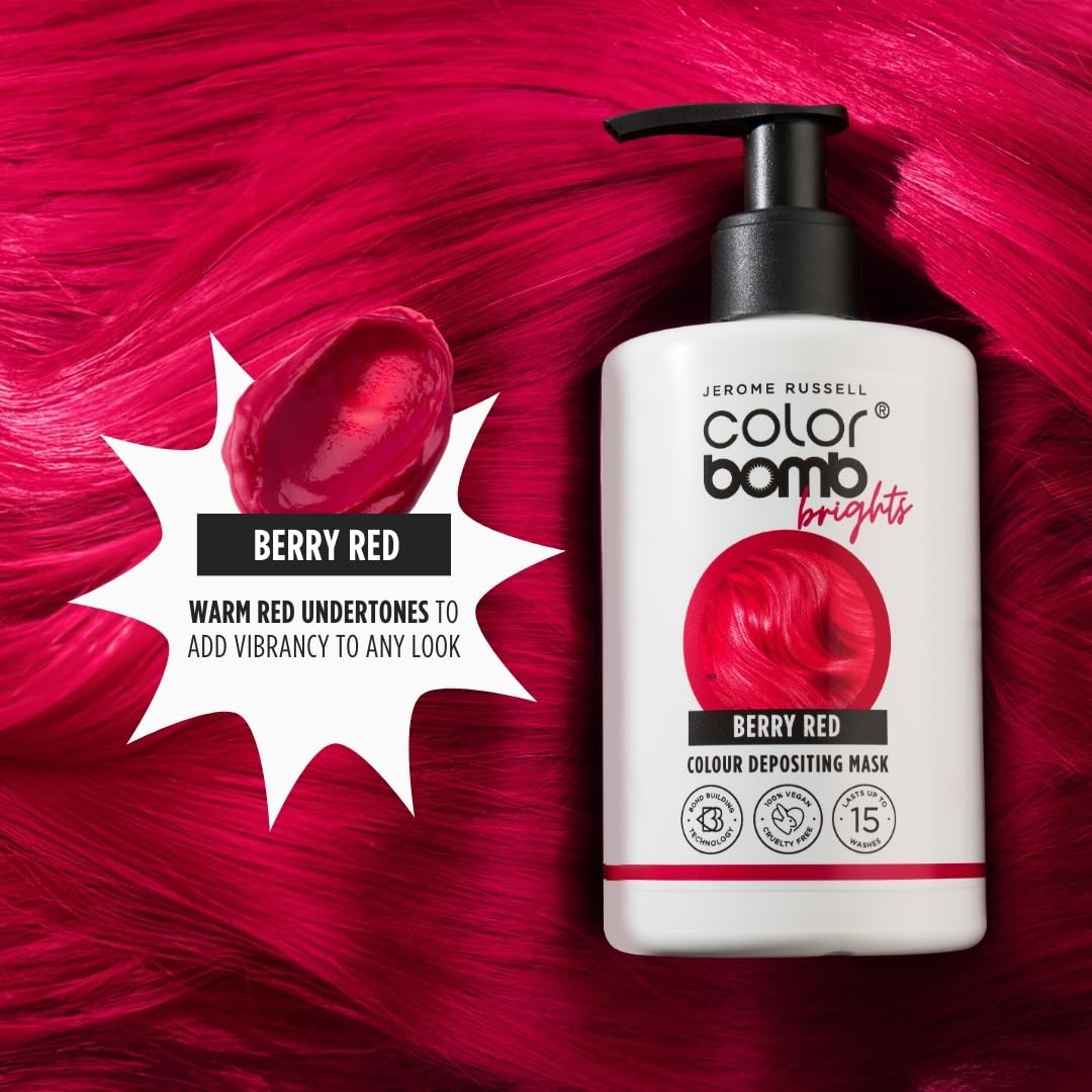 Jerome Russell Colour Bomb Brights Berry Red Hair Mask – Semi-Permanent Colour & Shine Treatment 300 ml 3