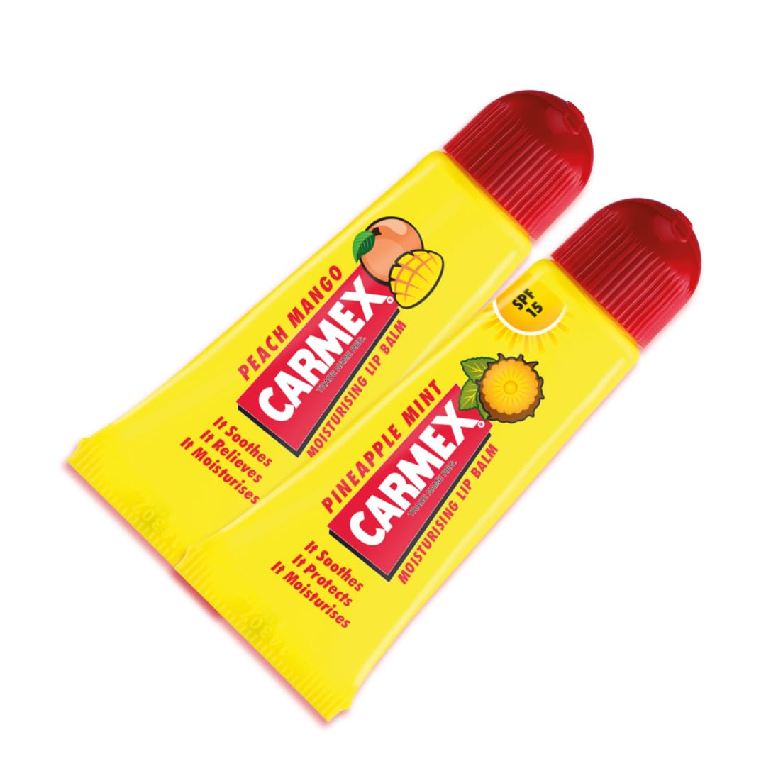 Carmex SPF 15 Lip Balm Set: Pineapple Mint & Peach Mango Hydration Duo