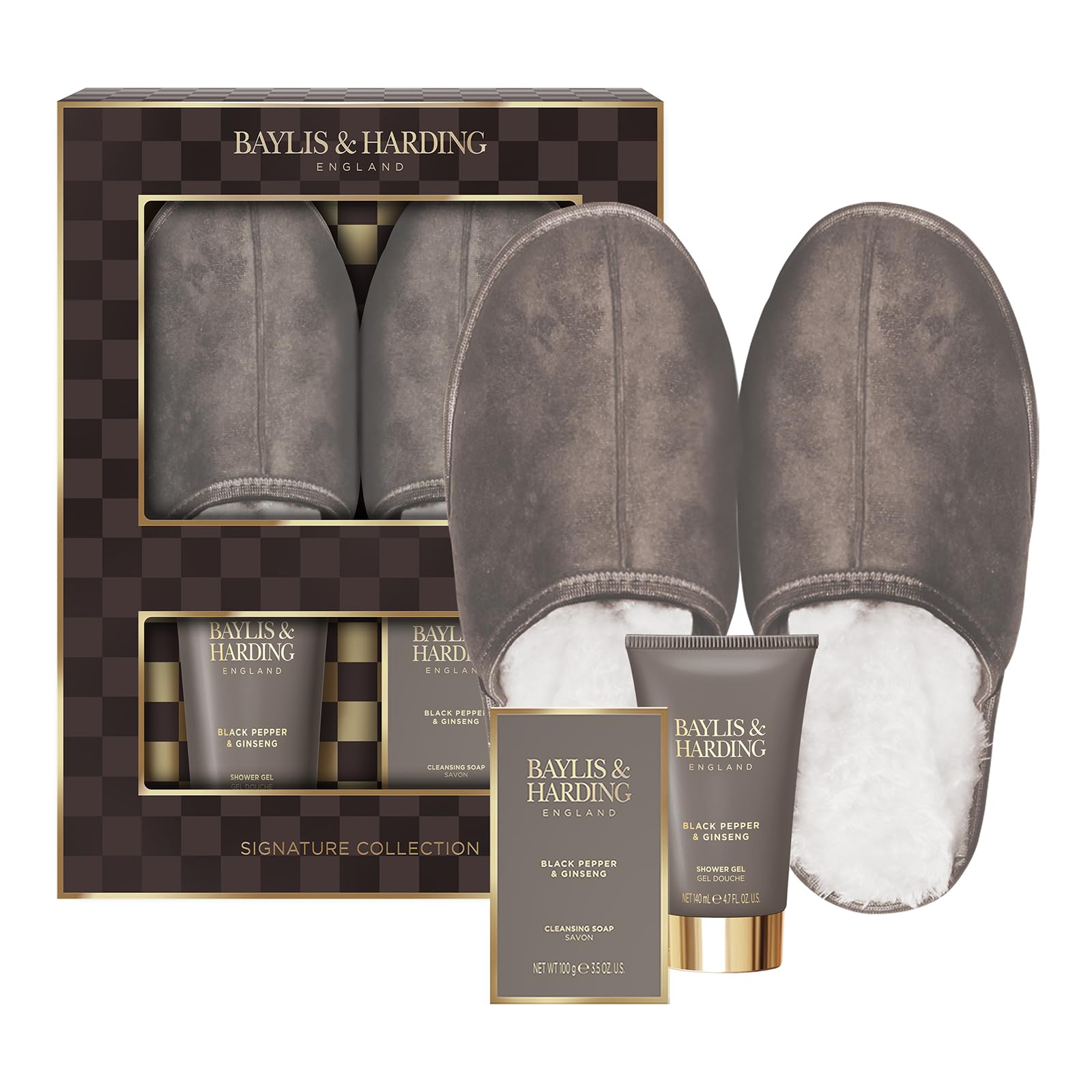Baylis & Harding Black Pepper & Ginseng Men's Luxury Slipper Gift Set - Vegan Friendly