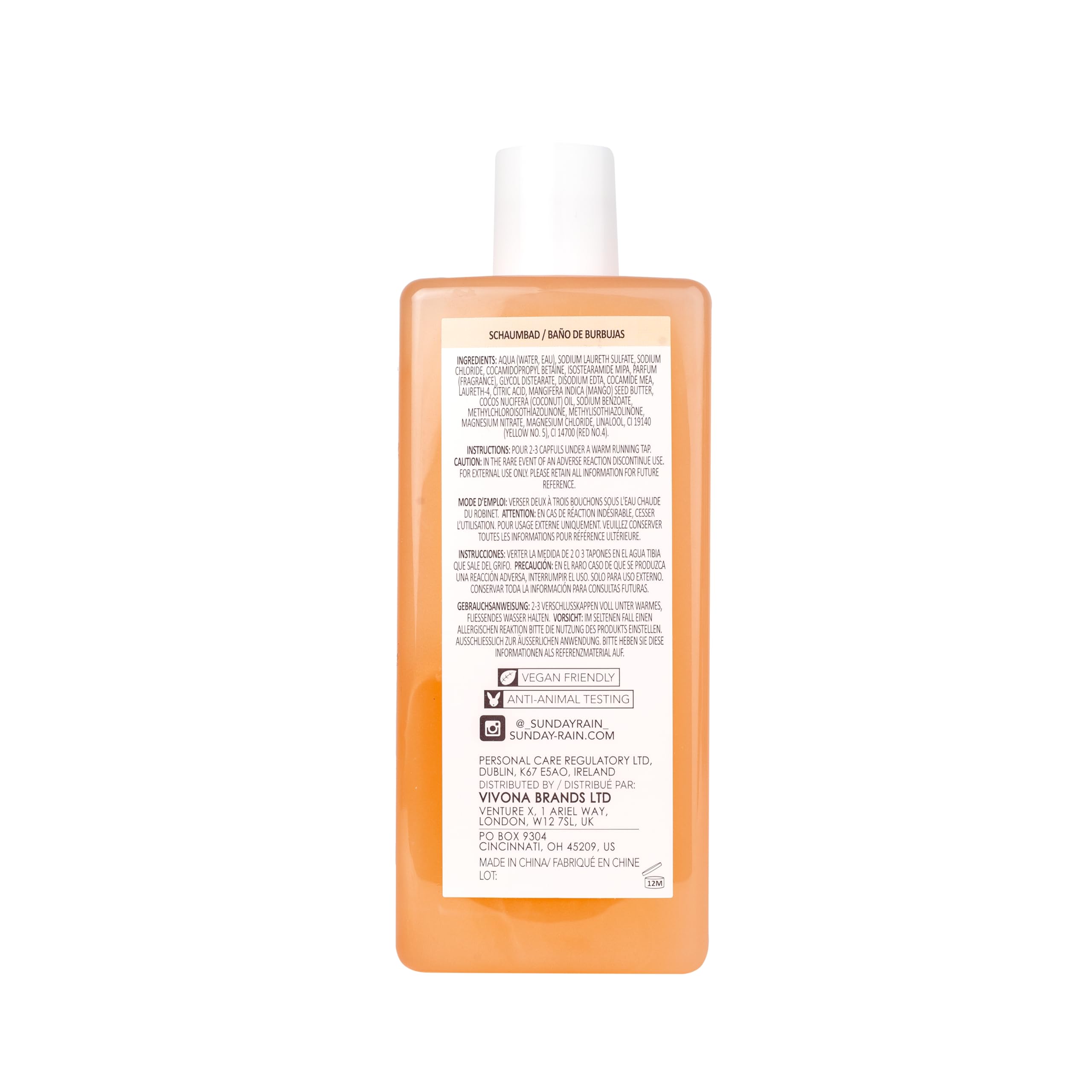 Sunday Rain Nourishing Luxury Uplifting Tropical Bubble Bath with Mango Butter & Coconut Oil, 450ml 2
