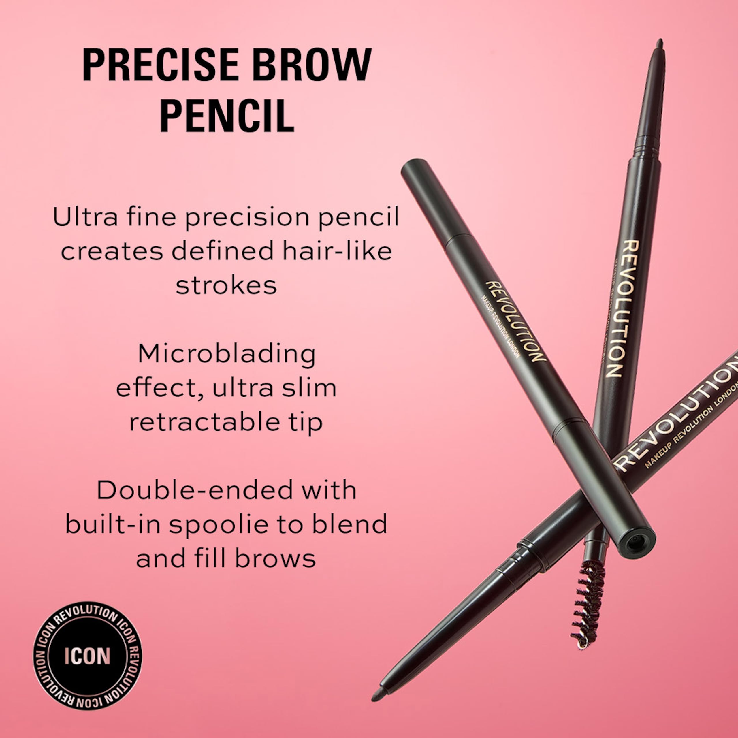 Revolution Beauty Precise Brow Pencil with Spoolie - Ultra-Fine Double-Ended Tool