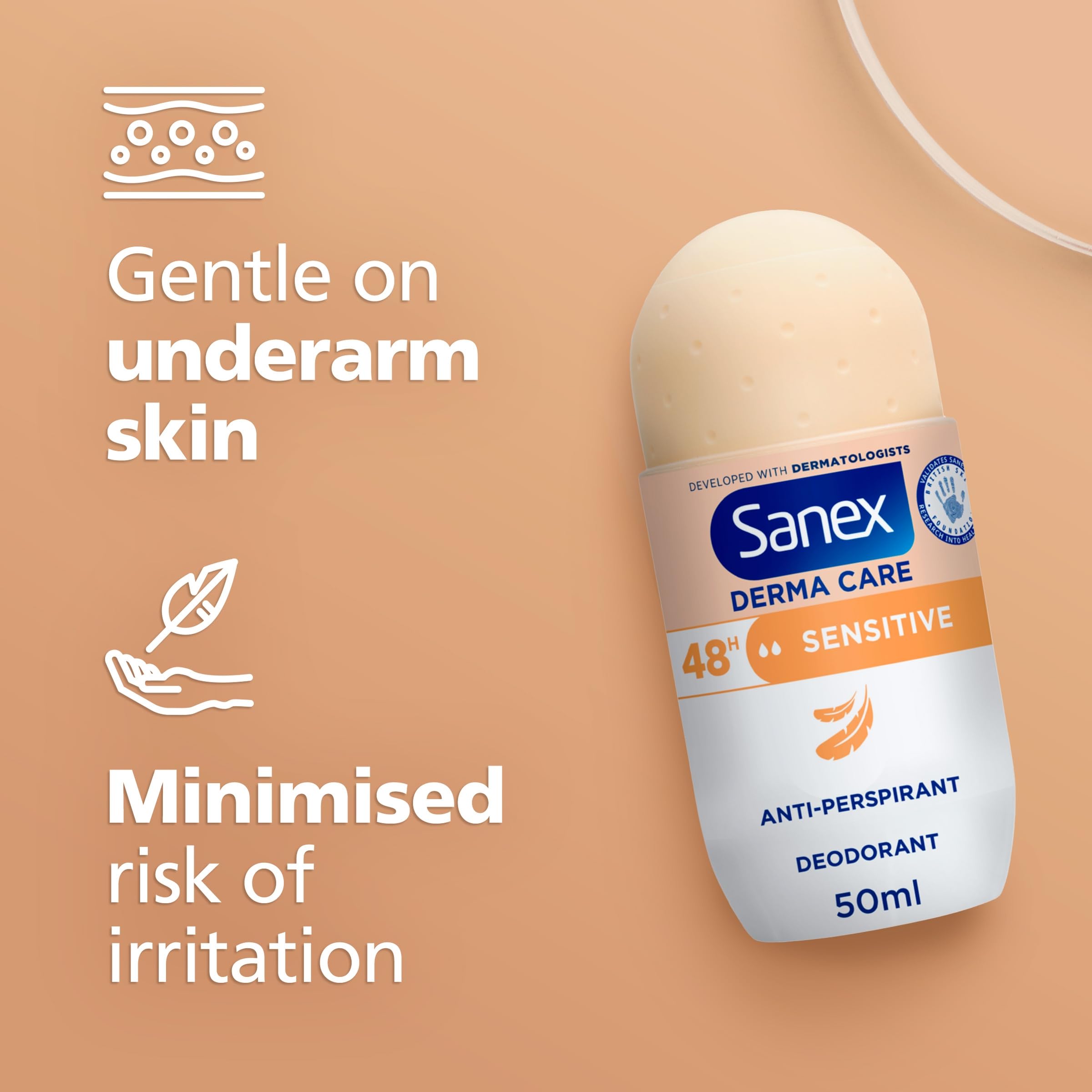 Sanex Derma Care Sensitive 48-Hour Antiperspirant Roll-On Deodorant 6x50ml Multipack 3