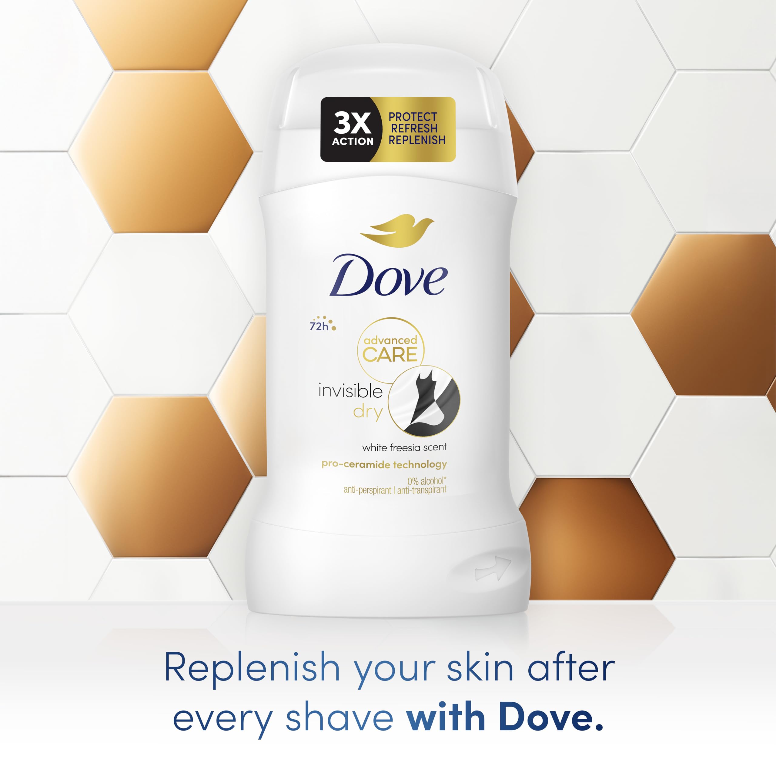Dove Advanced Care Invisible Dry Antiperspirant Deodorant Stick with White Freesia Scent 3