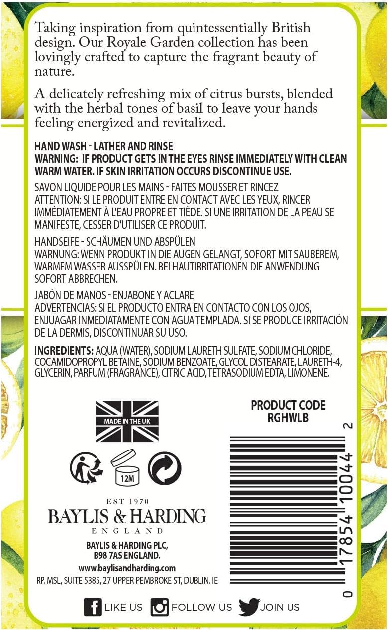 Baylis & Harding Royale Garden Limited Edition Lemon & Basil Hand Wash - Pack of 6 6