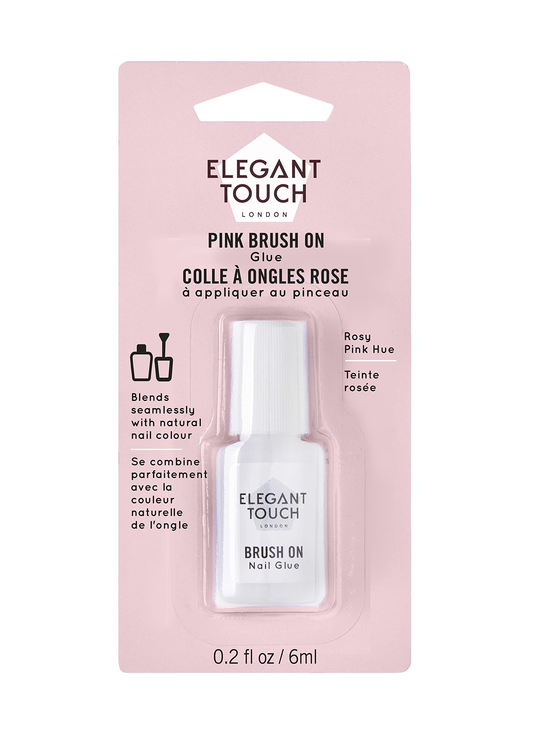 Elegant Touch Brush On Nail Glue with Rosy Pink Hue, 6ml