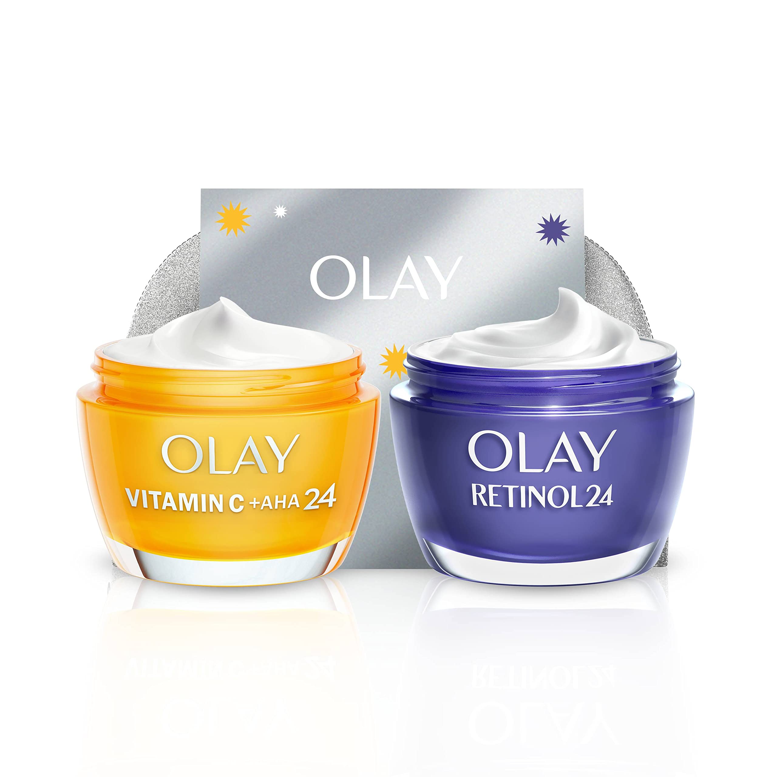 Olay Ultimate Glow Up Skincare Gift Set with Vitamin C + AHA24 Cream, Retinol24 Night Cream & Gua Sha