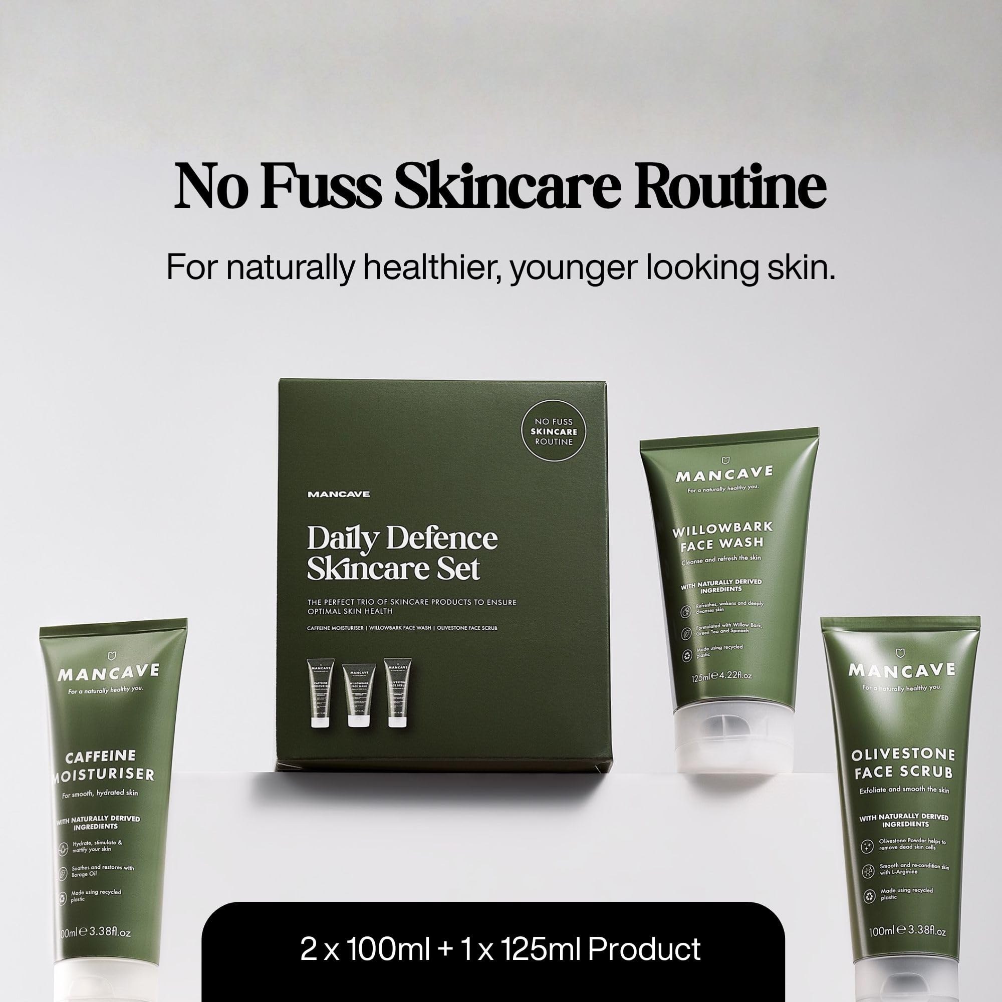 ManCave Originals 3-Piece Skincare Gift Set with Face Wash, Scrub, and Moisturiser