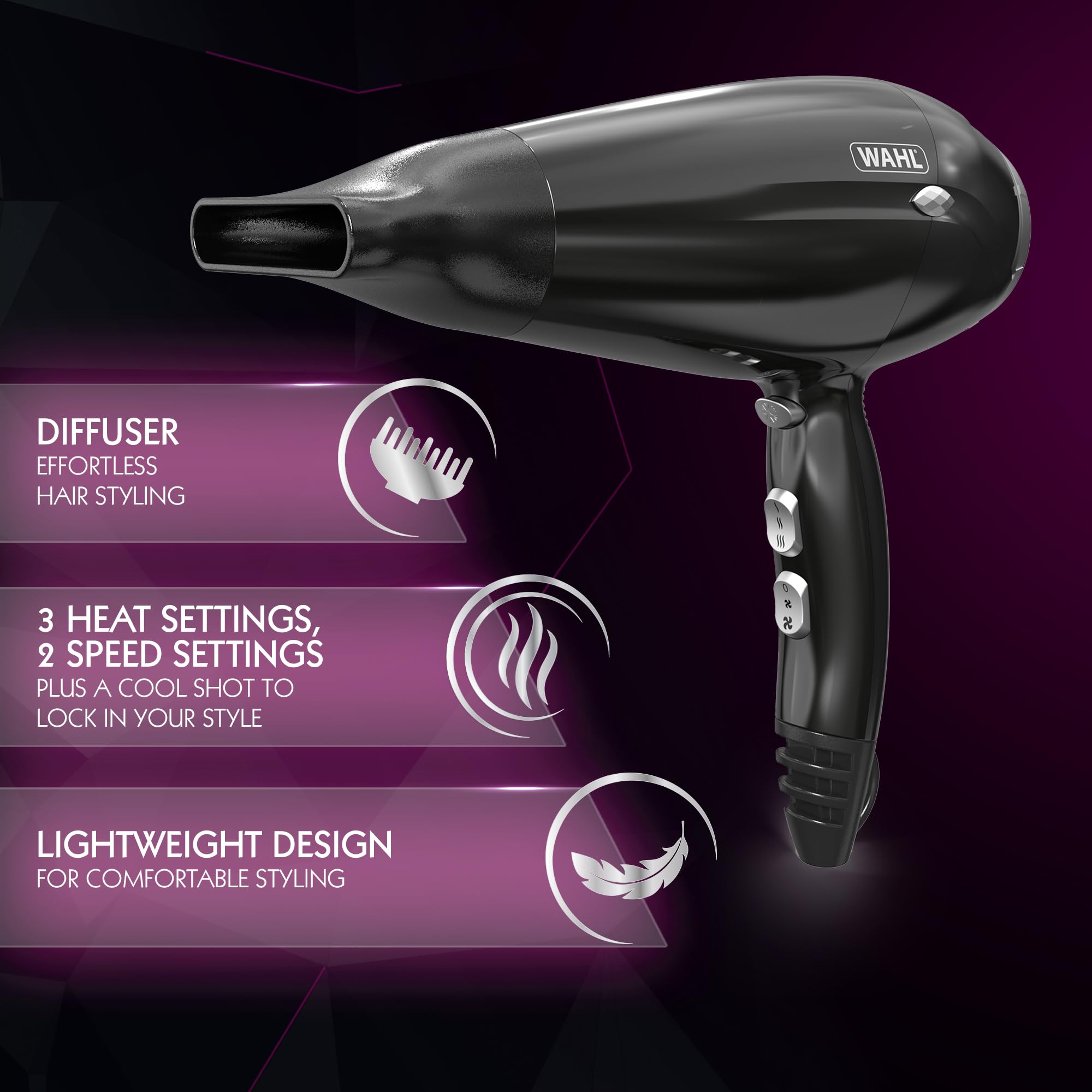 Wahl Power Shine 2000W Hair Dryer with Diffuser, Cool Shot, and 3 Heat Settings 2