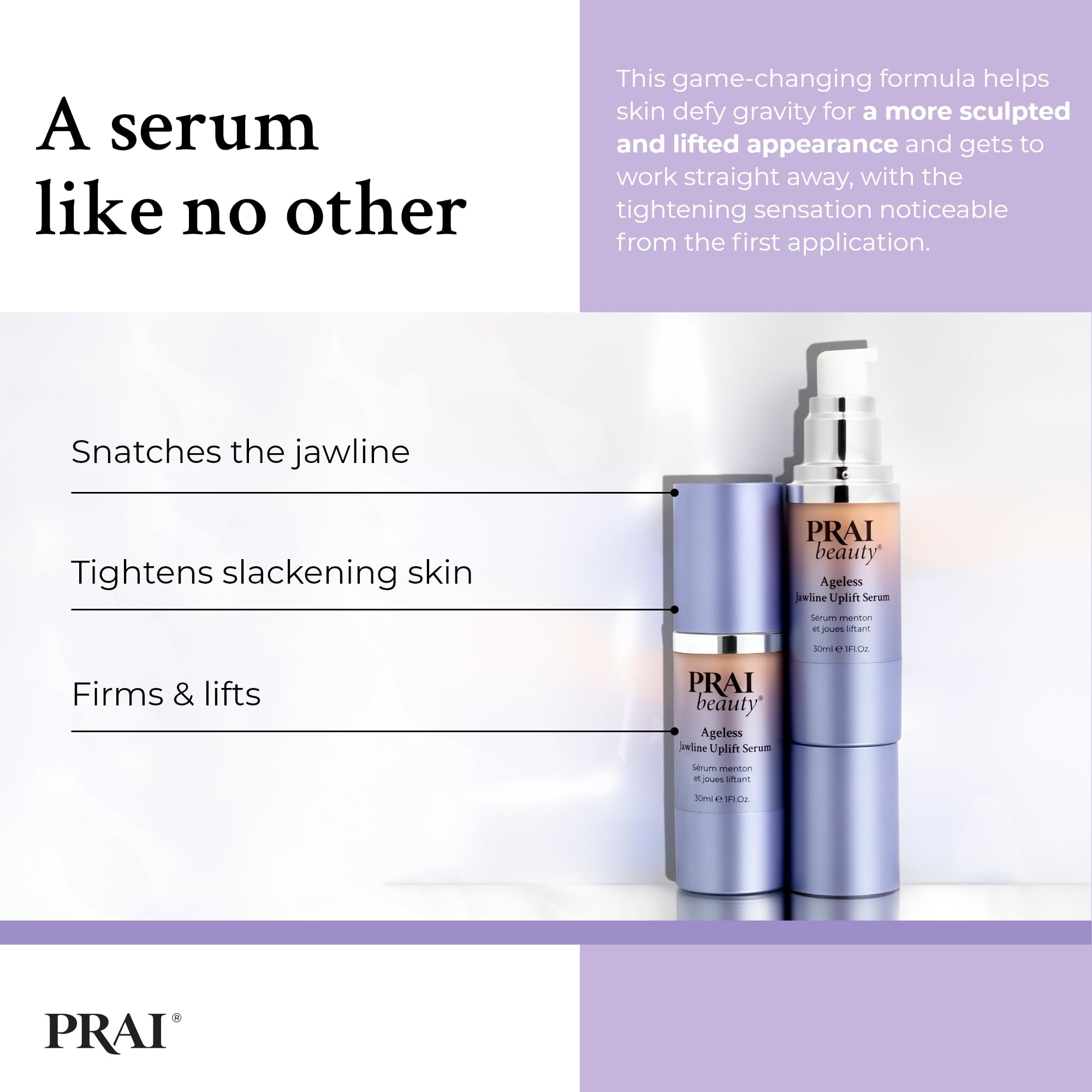 PRAI Ageless Jawline Uplift Serum 30ml for Instant Lift, Firming, and Wrinkle Smoothing