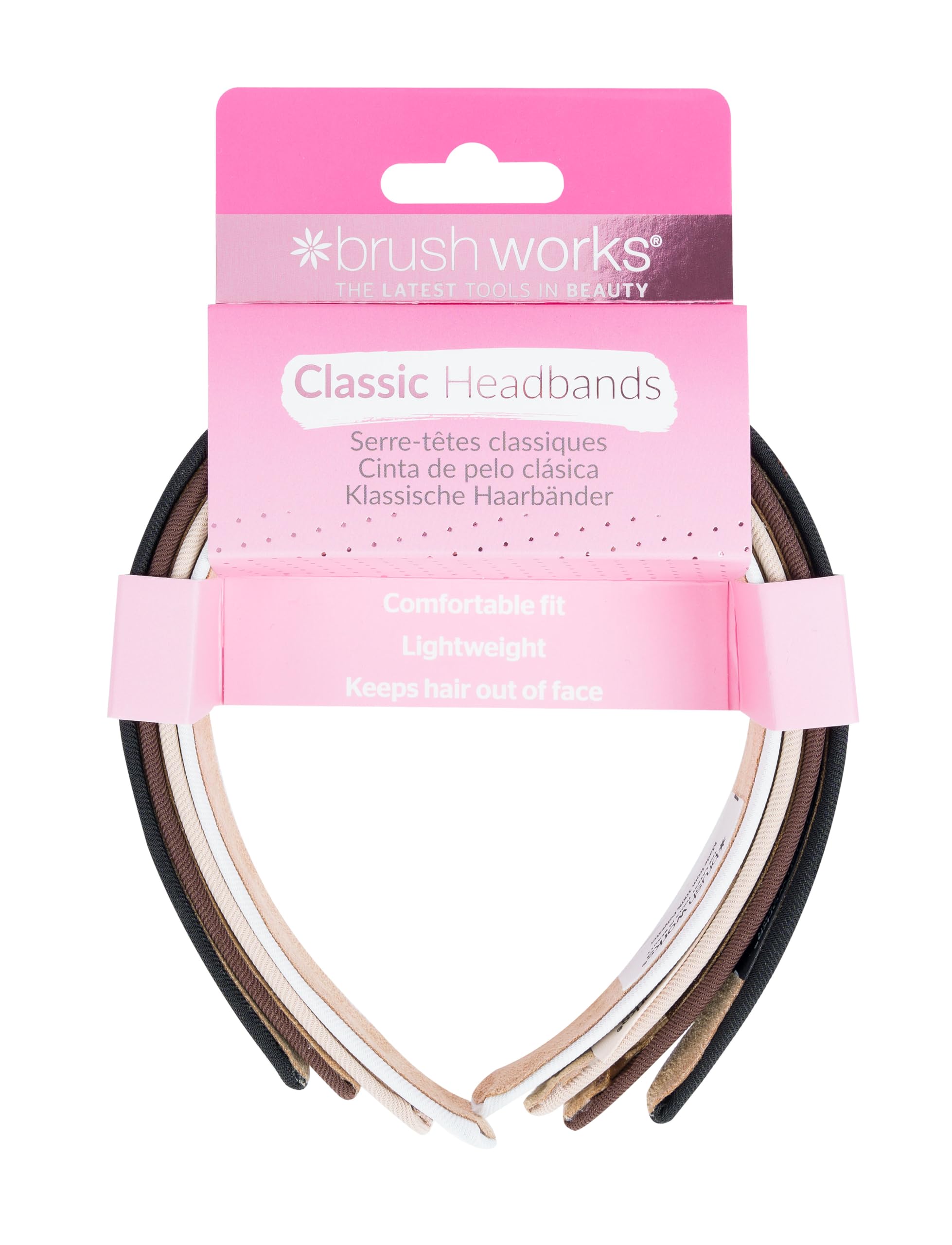 Brushworks Classic Headbands - 4 Pack Comfortable Lightweight Hair Bands for Styling & Workouts