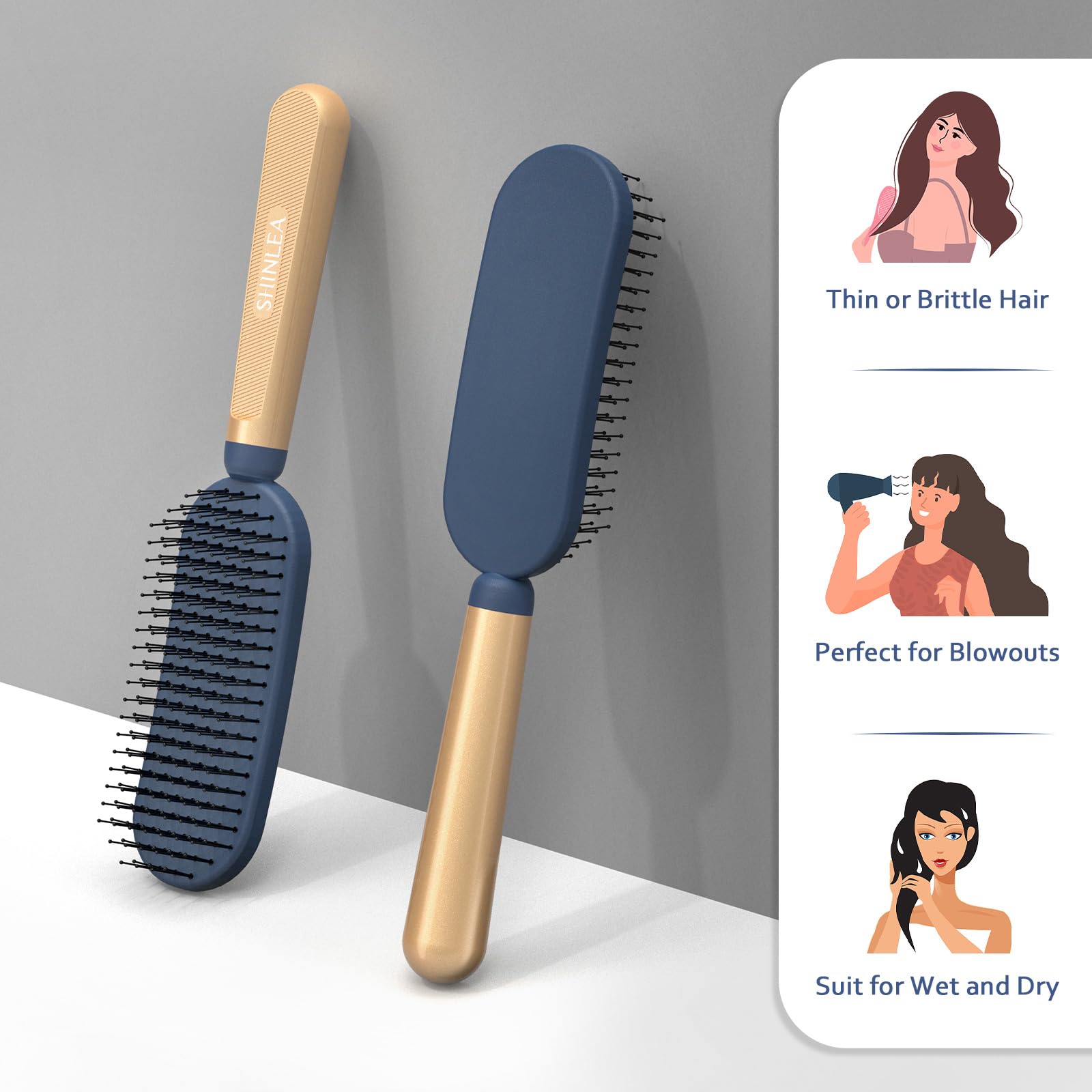 SHINLEA Entwirrungsbürste für nasses und trockenes Haar, Föhn-Styling-Bürste