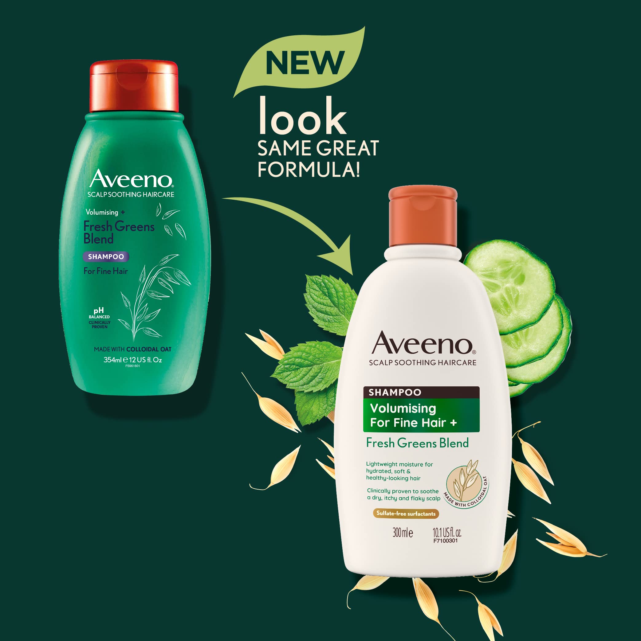 Aveeno Scalp Soothing Haircare Volumising Shampoo, Fresh Green Blend, mit kolloidalem Haferextrakt, für feines Haar, beruhigt trockene, juckende und schuppige Kopfhaut, pH-neutral, klinisch getestet, 300 ml 3