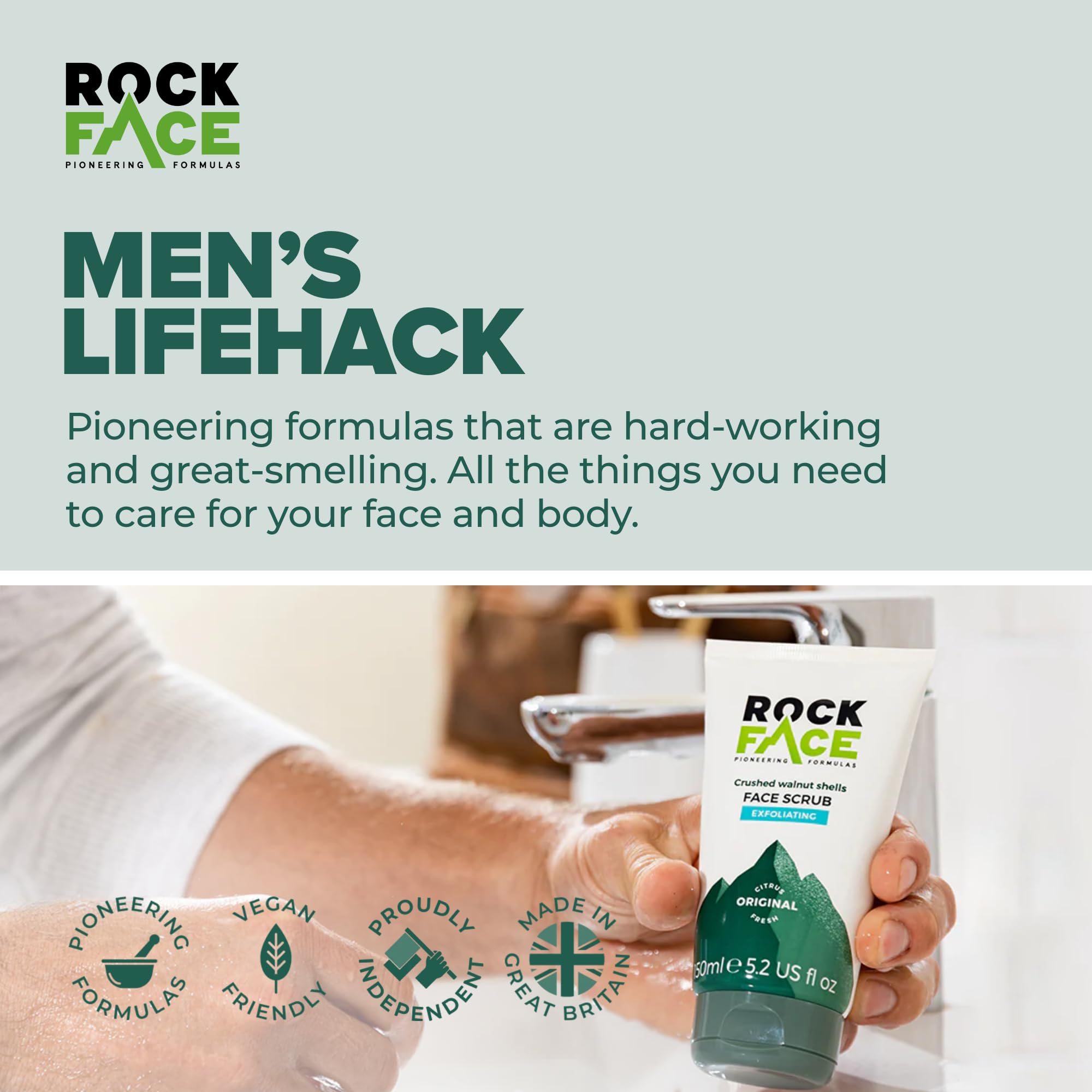 Rockface Exfoliating Face & Body Scrub for Men with Walnut Shells and Rice
