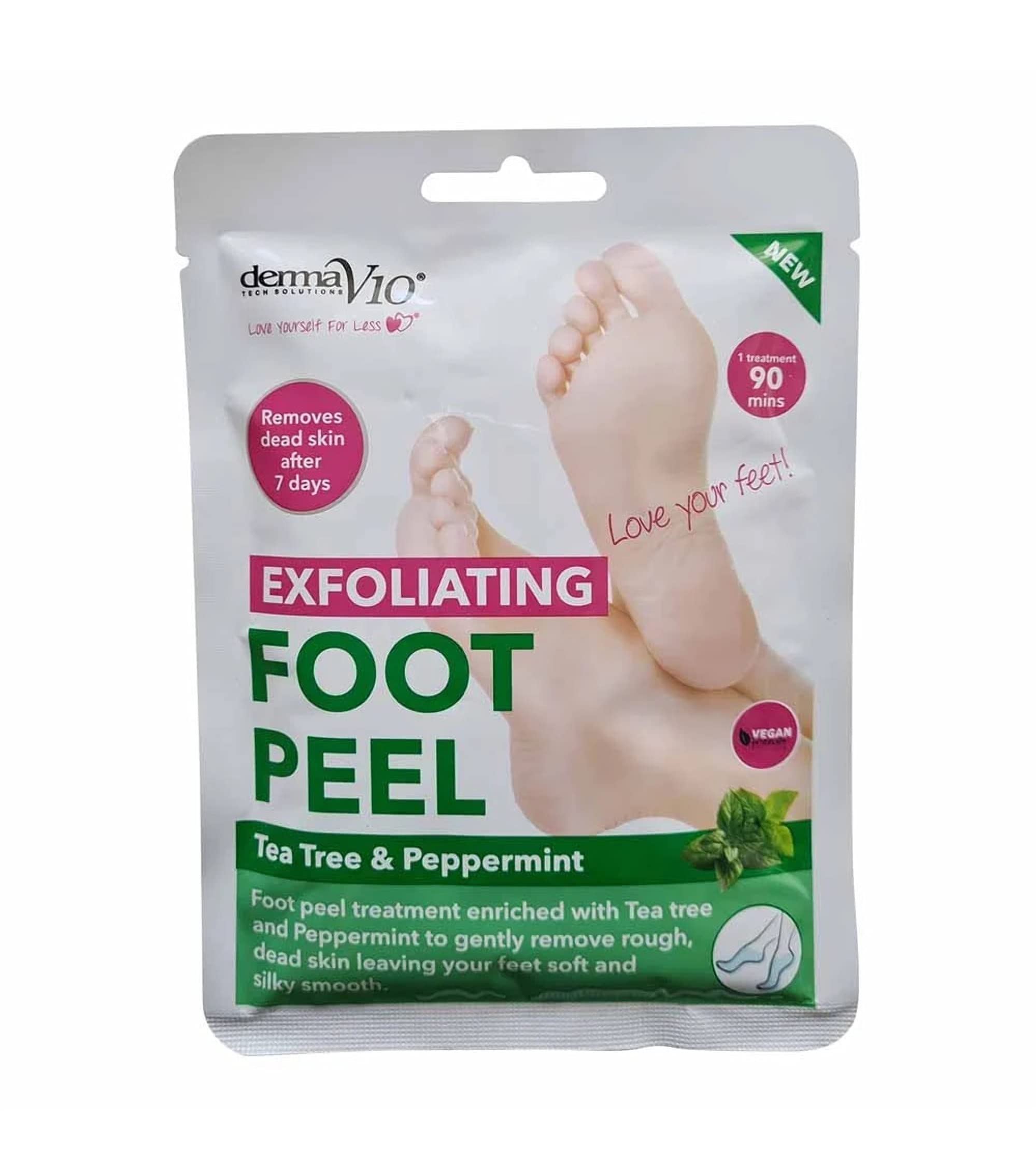 Derma V10 Exfoliating Foot Peel with Tea Tree and Peppermint for Smooth Feet