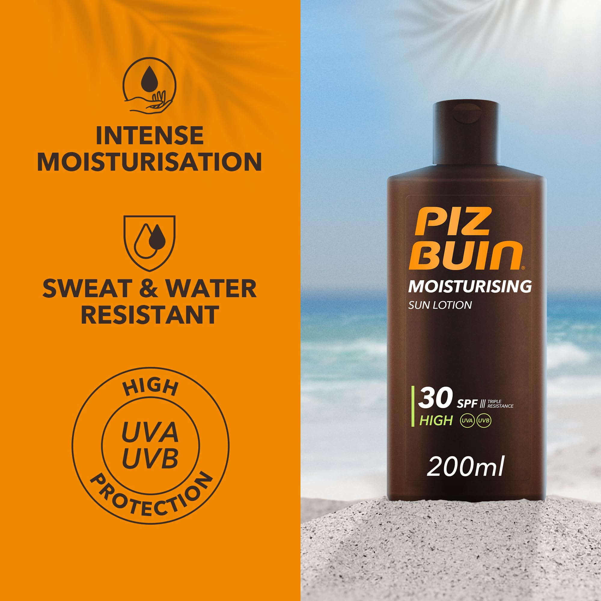 Piz Buin Moisturising Sun Lotion SPF 30, Water-Resistant Sunscreen with Glycerin & Feverfew PFE