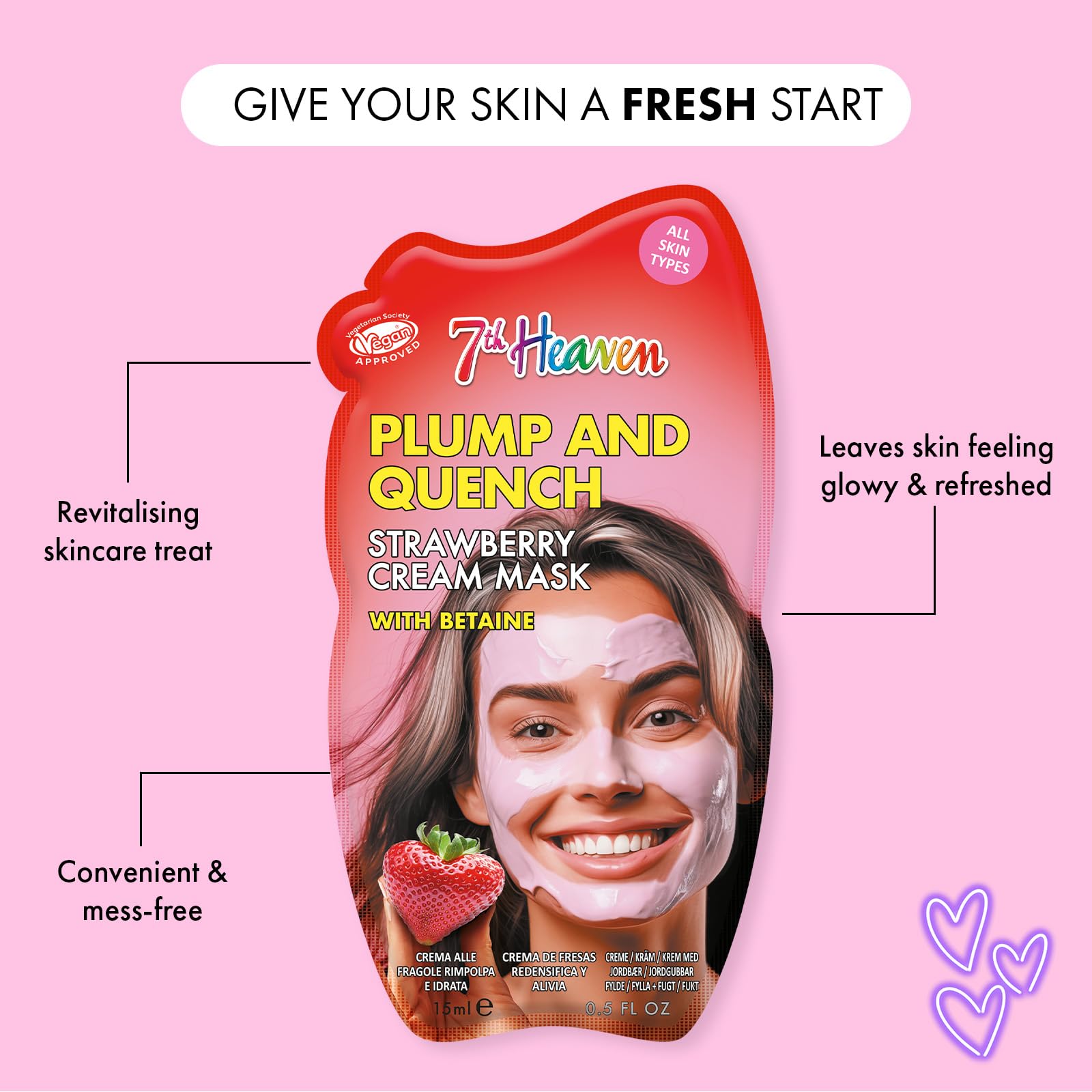 7th Heaven Strawberry Cream Face Mask with Betaine for Plumping and Hydration