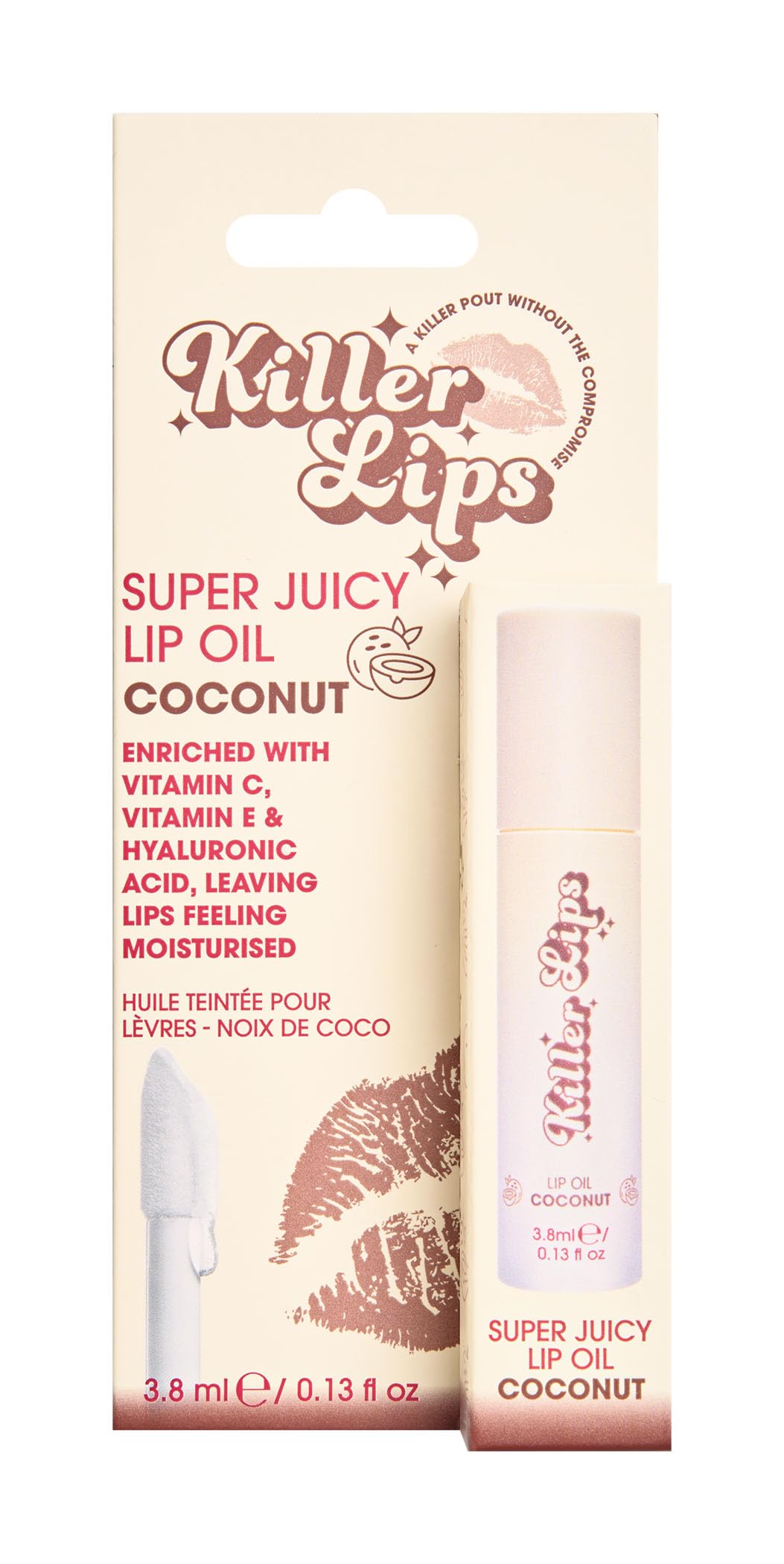 Killer Lips Super Juicy Lip Oil in Coconut - Hydrating Tint & Gloss with Vitamin E & C