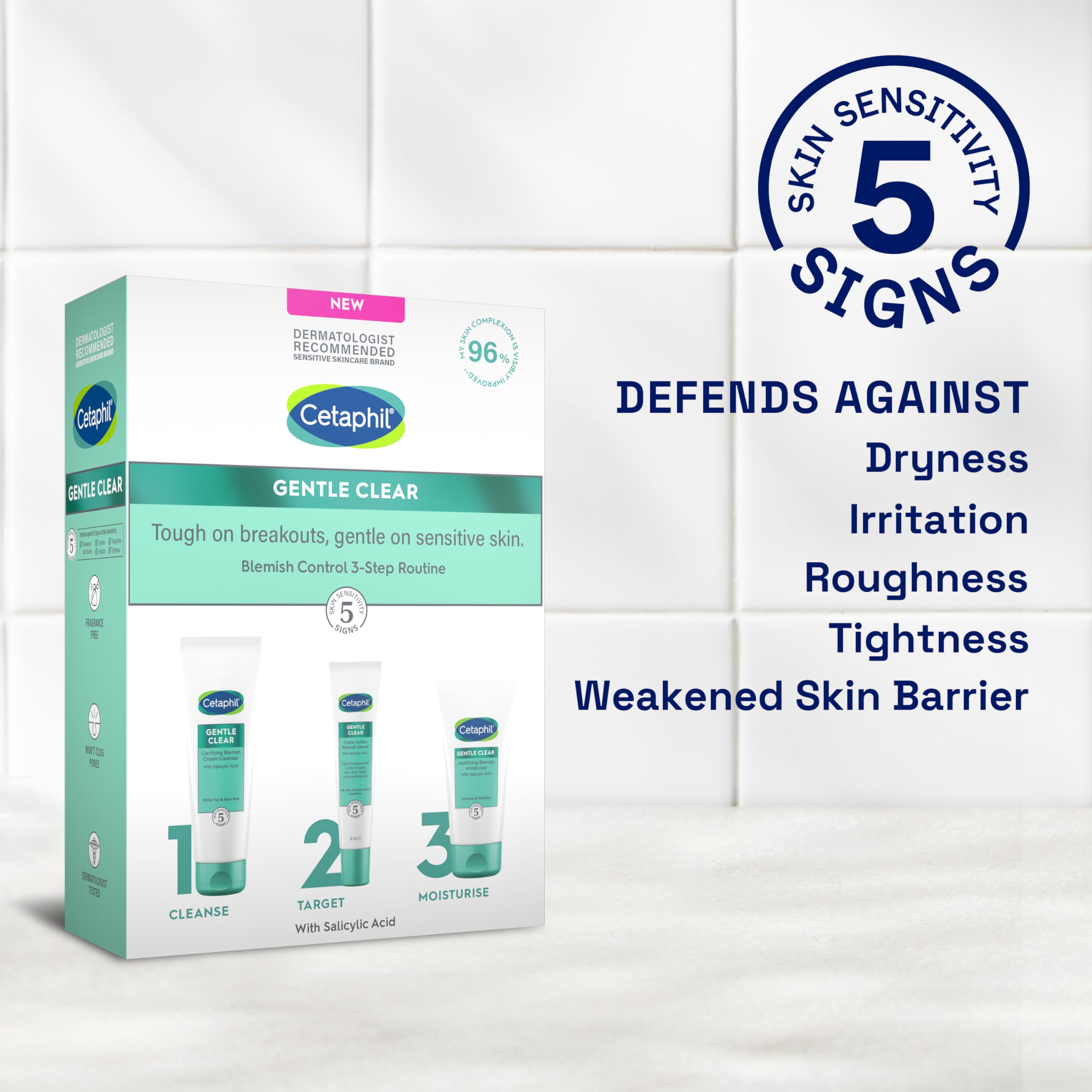 Cetaphil Gentle Clear Blemish Control 3-Step Routine Skincare Kit with Salicylic Acid 7