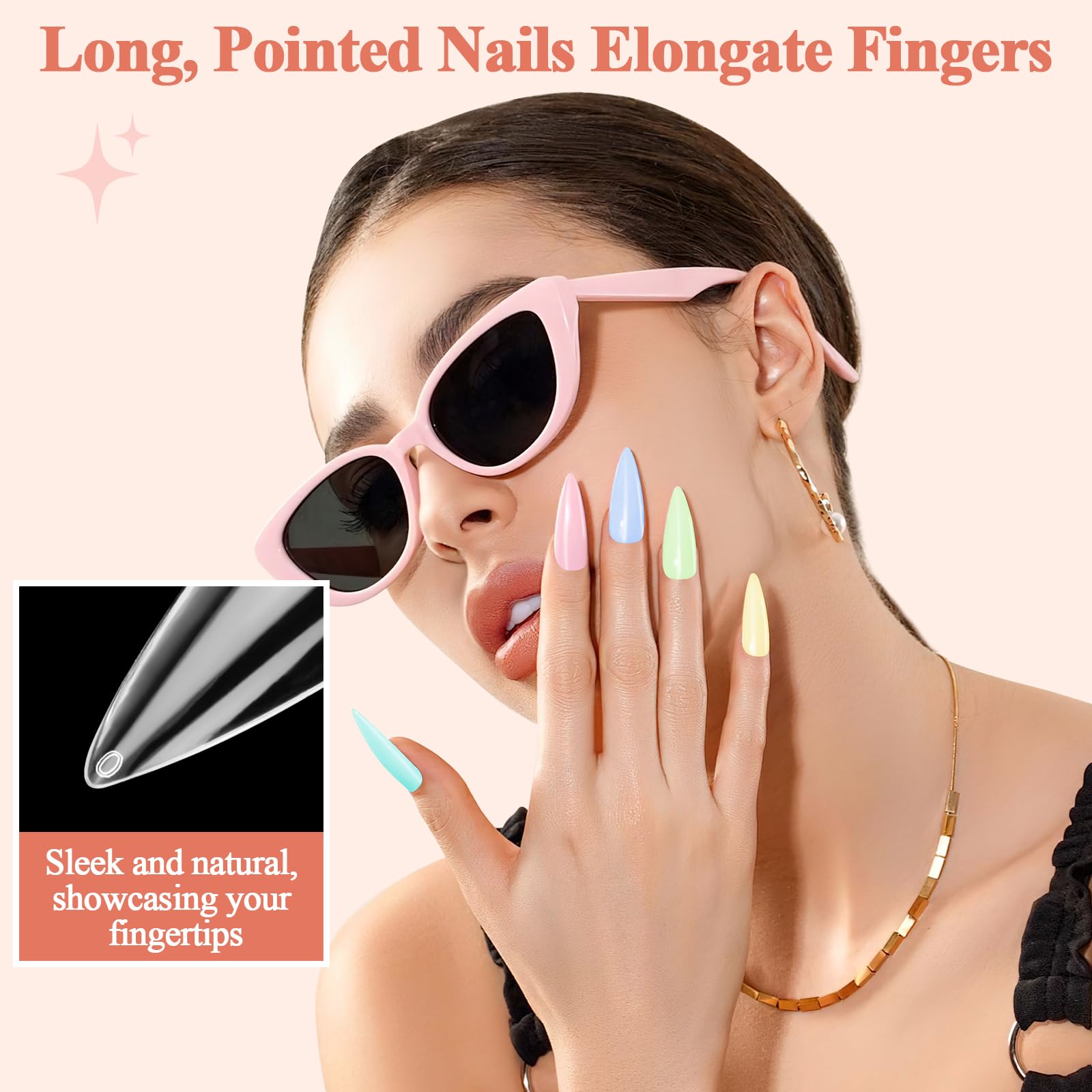 Alyvisun 600 Pcs Long Stiletto Half Cover Soft Gel Nail Tips - Clear ABS Material 5