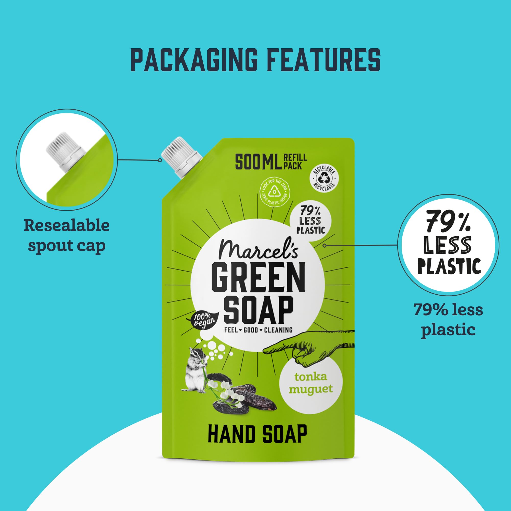 Marcel's Green Soap Hand Soap Refill Tonka & Muguet - 500ml Sustainable Pouch 3