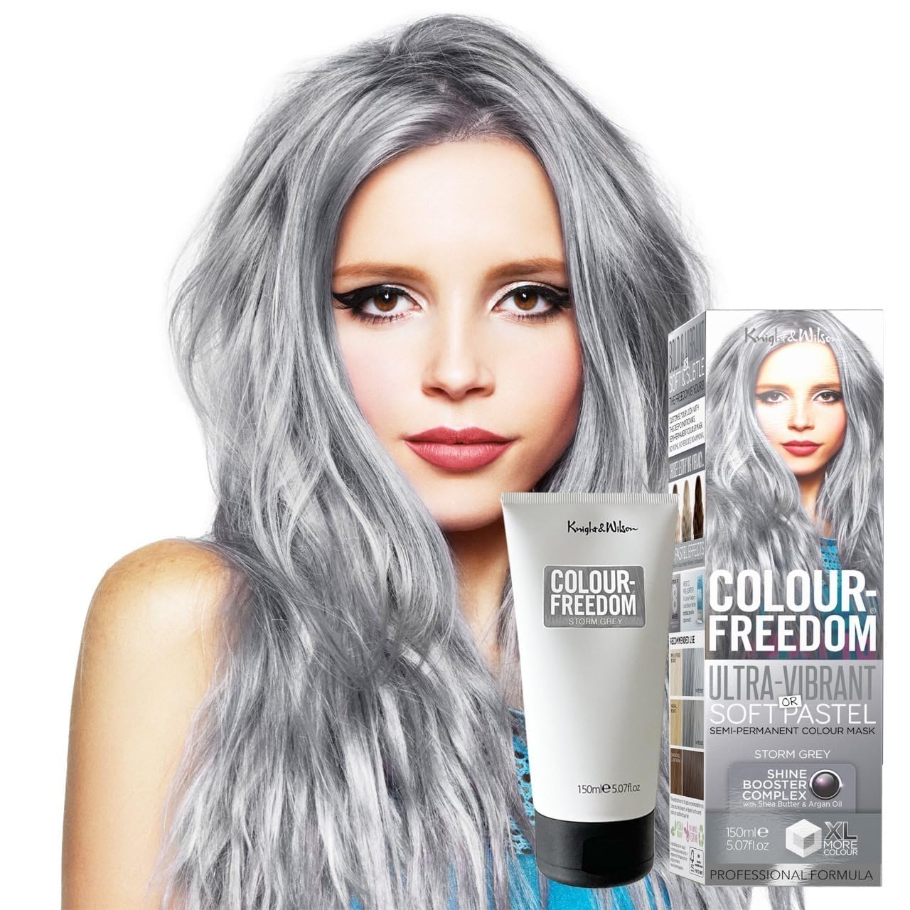 Knight &amp; Wilson Colour-Freedom Storm Grey Semi-Permanente Haarfarbe – Ultra-leuchtende, vegane Farbmaske mit Glanzverstärker-Komplex – Ammoniakfrei – Hält bis zu 6–10 Haarwäschen – 150 ml 1