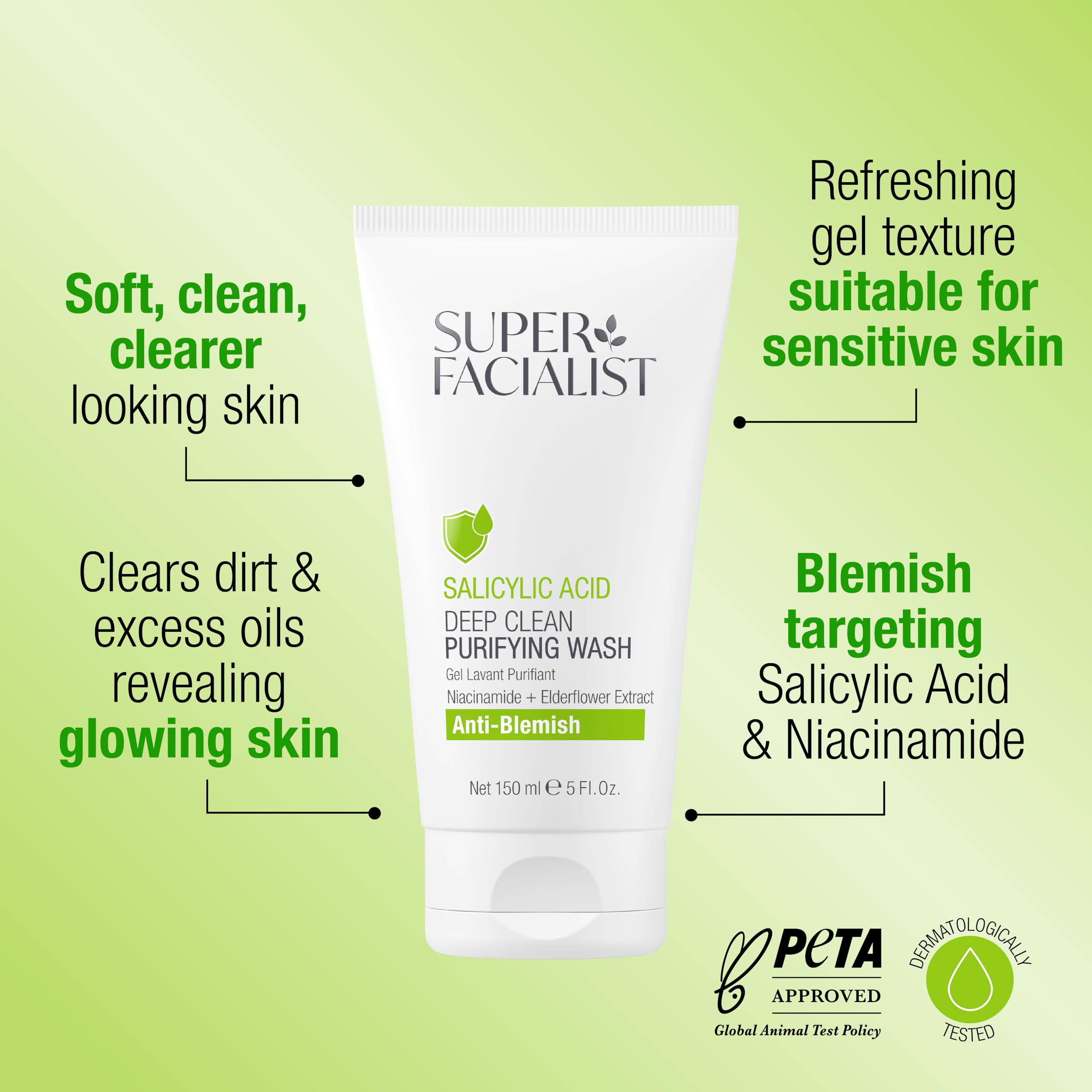 Super Facialist – Reinigungsgel mit Salicylsäure, Niacinamid (Vitamin B3), für reine und klare Haut und zur Behandlung von Akne, 150 ml 2