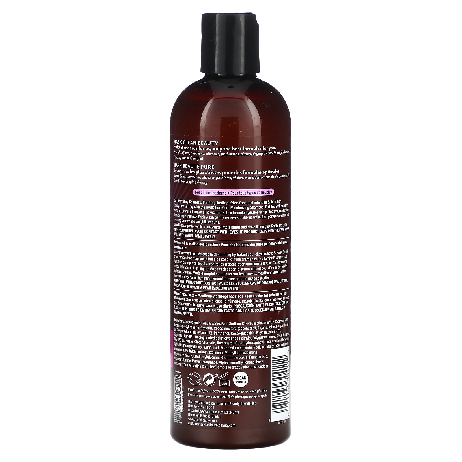 HASK Curl Care Shampoo for All Curl Patterns with Coconut Oil, Argan Oil & Vitamin E