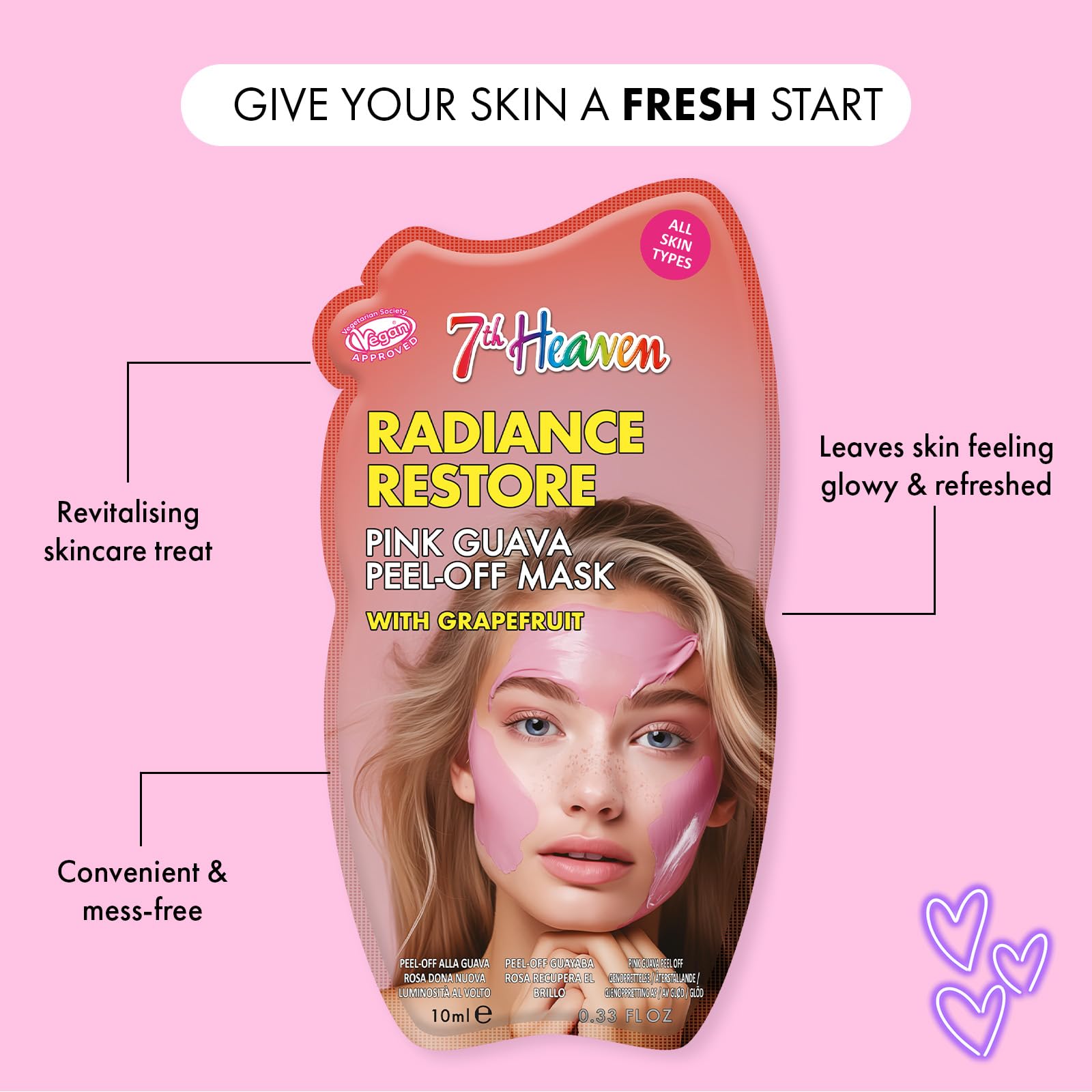 7th Heaven Pink Guava Peel Off Face Mask with Grapefruit for Radiance Restore