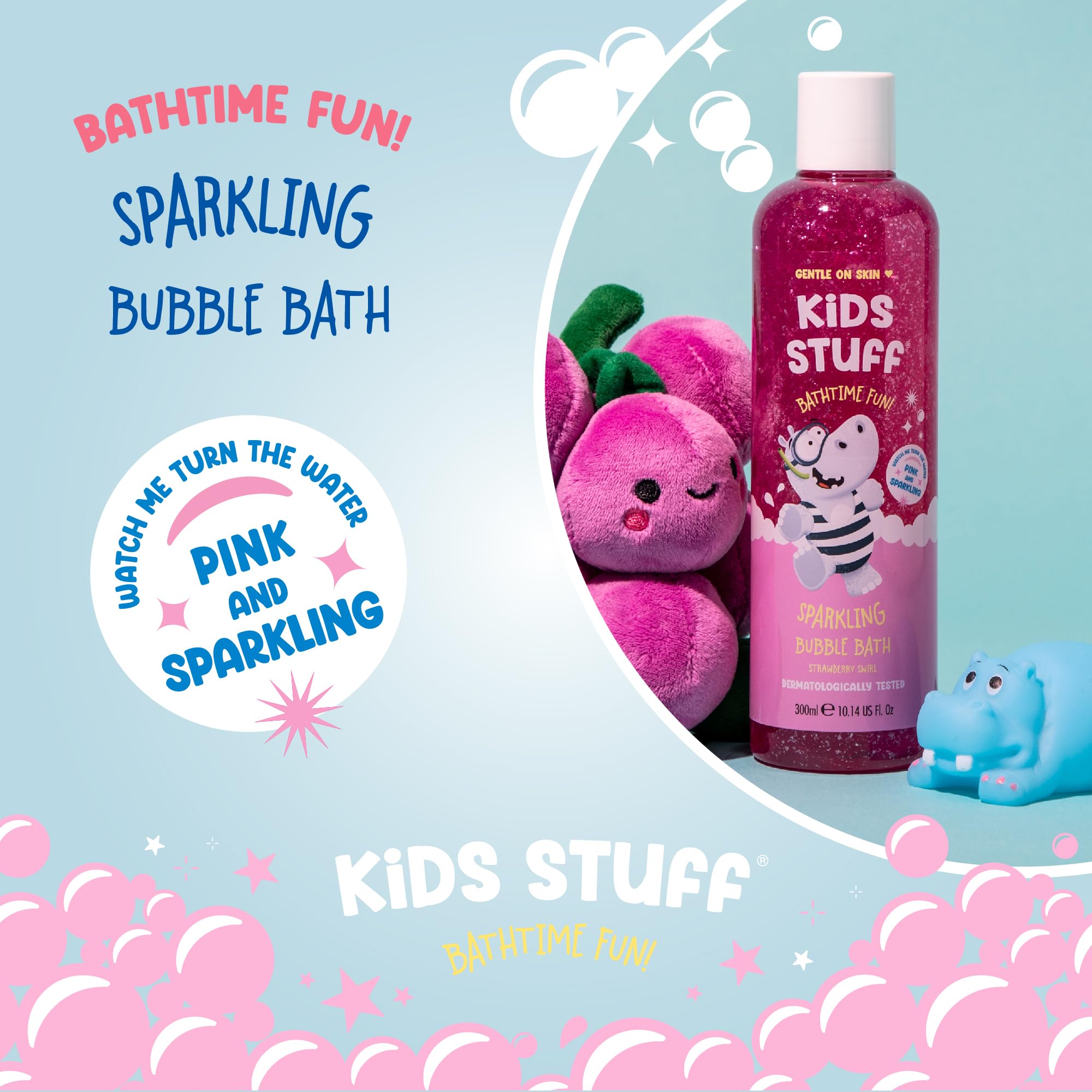 Kids Stuff Pink Sparkling Schaumbad | Kinder-Schaumbad mit Erdbeergeschmack 3