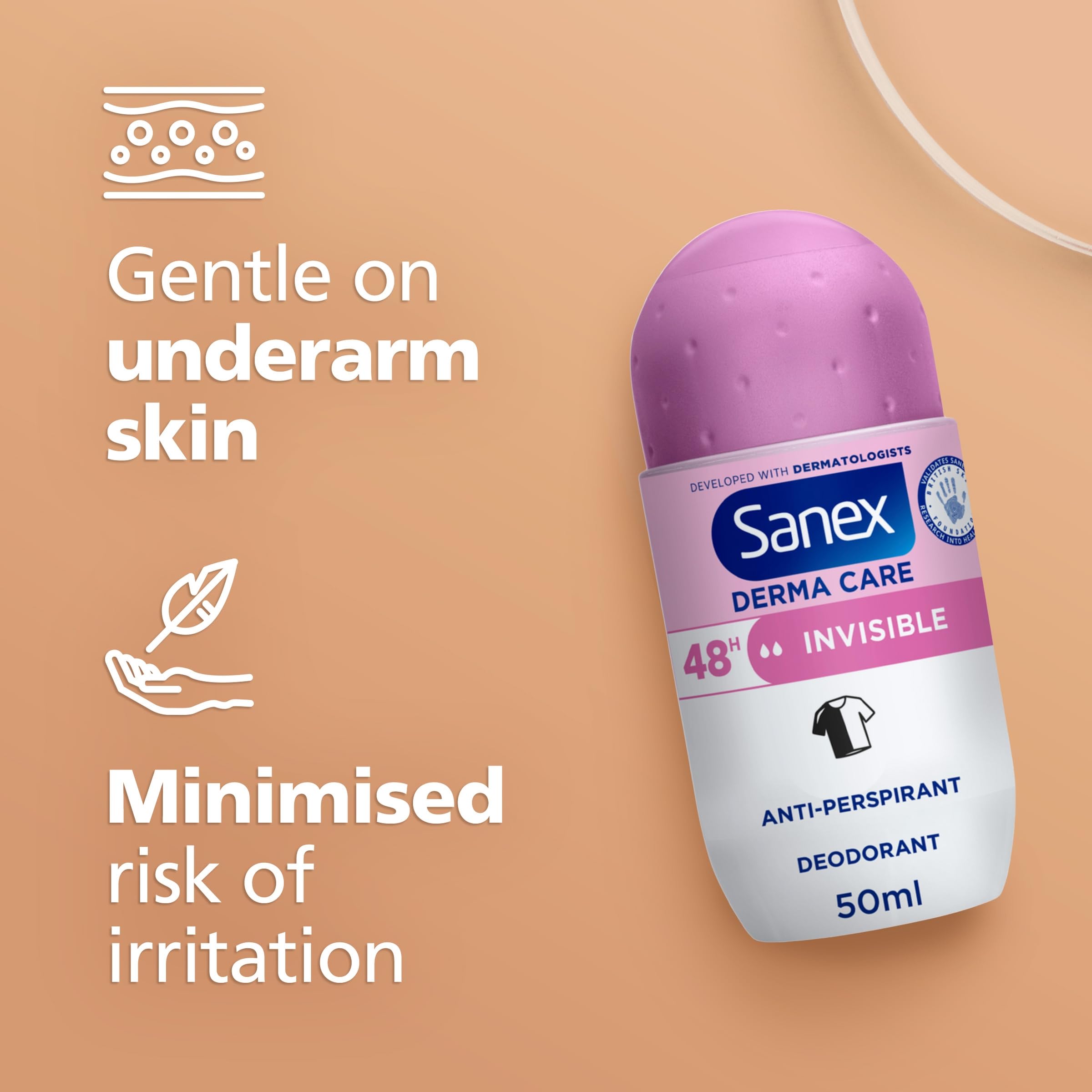 Sanex Derma Care Invisible 48-Hour Antiperspirant Roll-On Deodorant 6x50ml Pack 3