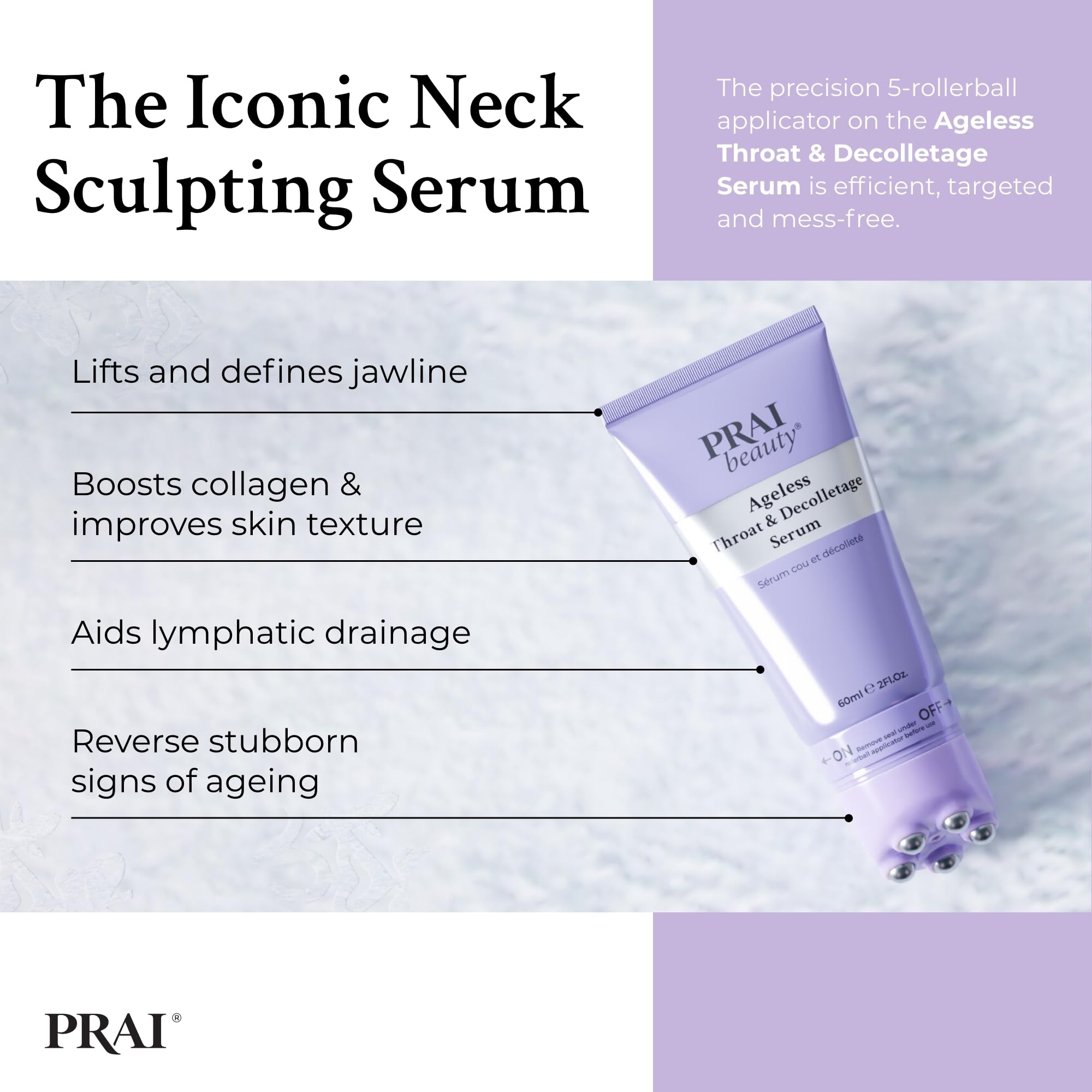 PRAI Ageless Throat & Decolletage Serum 60ml with Rollerball Applicator