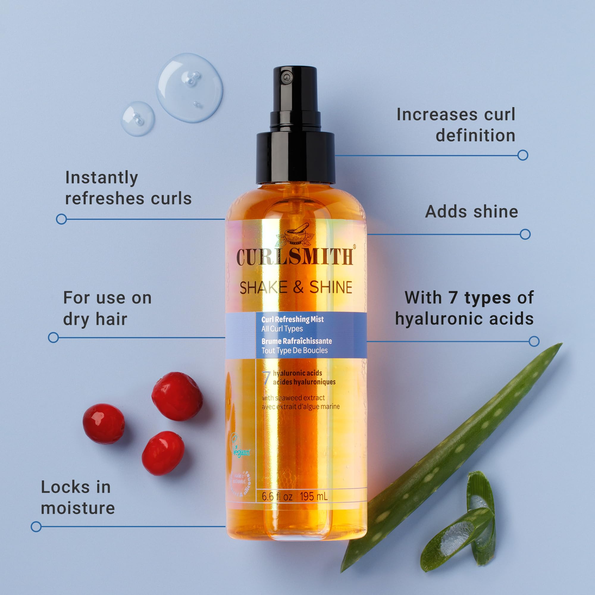 CURLSMITH Shake + Shine Curl Refreshing Mist | Bi-Phase Curl Spray with Hyaluronic Acid