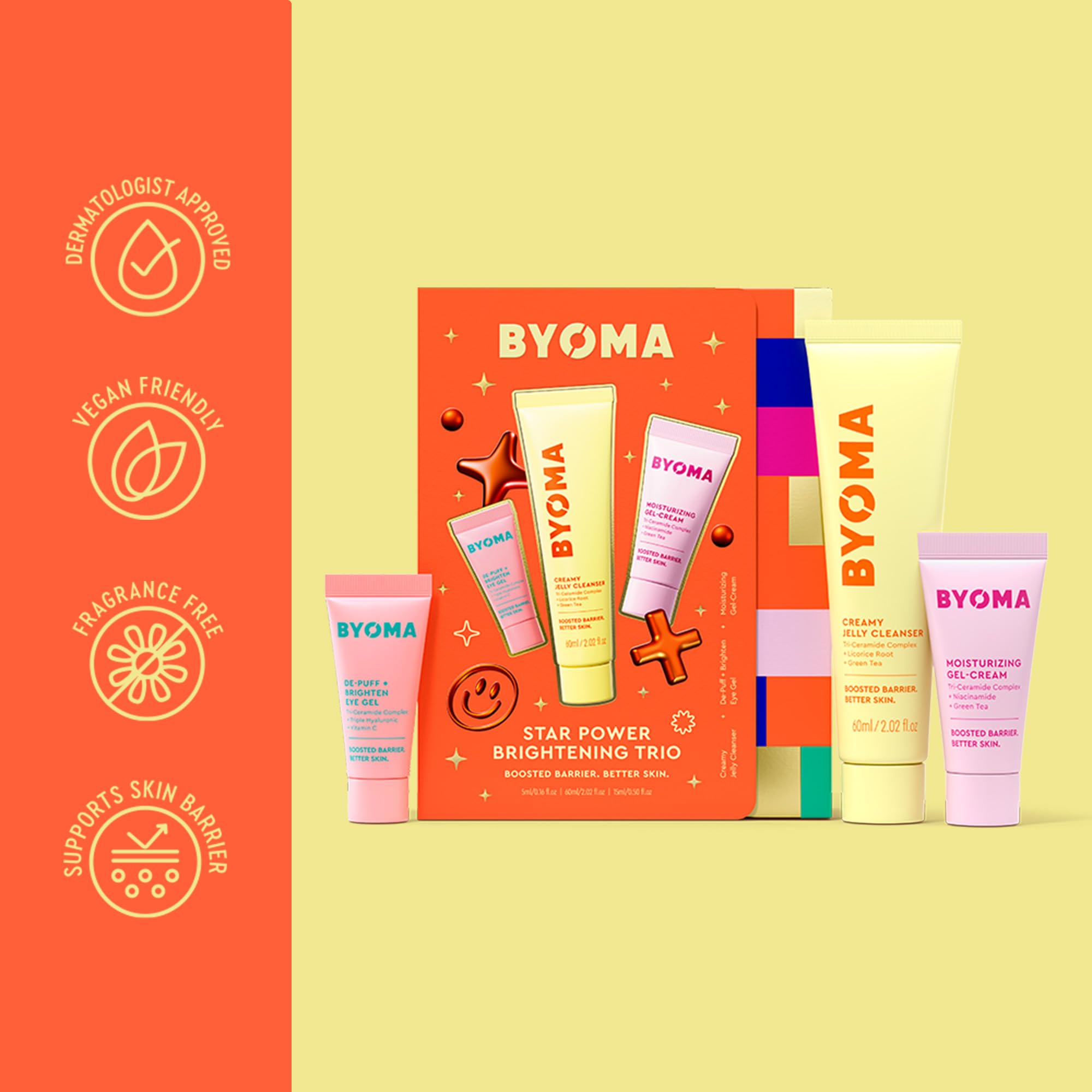 BYOMA Star Power Brightening Trio: Cleanser, Eye Gel, and Moisturizer Set 6