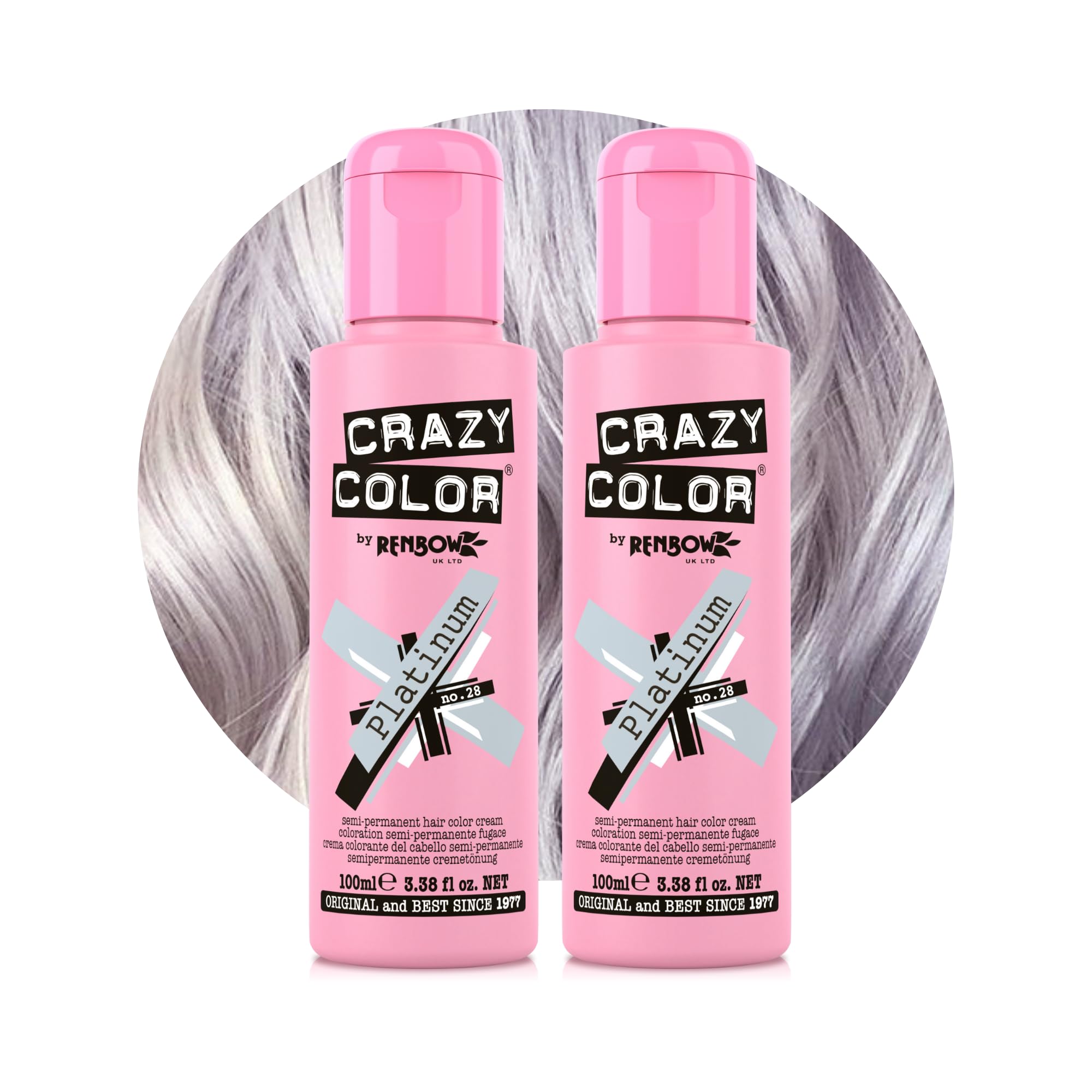 Crazy Color Metallic Platinum Semi-Permanent Hair Dye Duo - Vegan & Conditioning