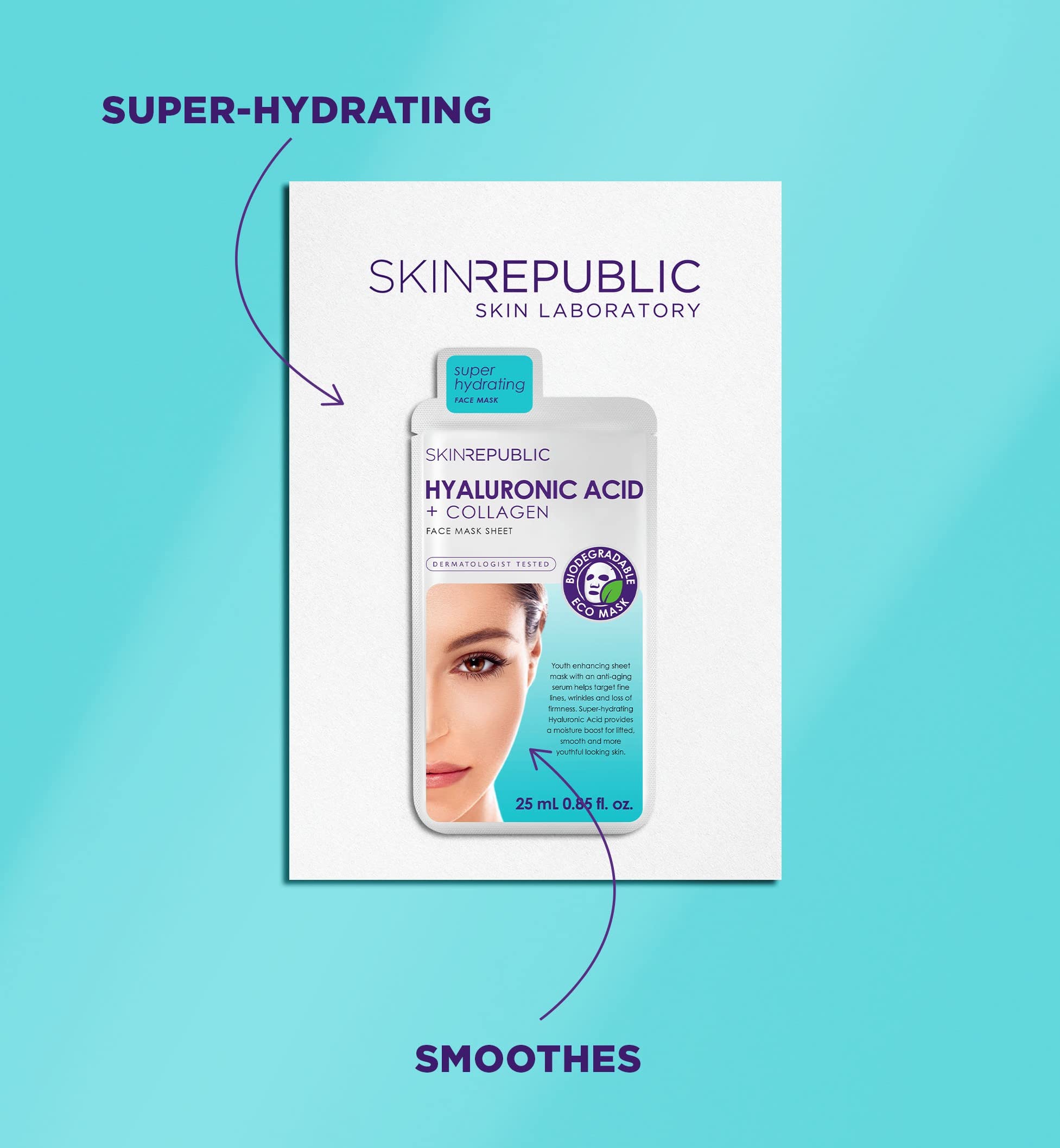 Skin Republic Hyaluronsäure + Kollagen Tuchmaske: Klinisch erwiesen für 48 Stunden langanhaltende Feuchtigkeit. Hergestellt in Korea. 3