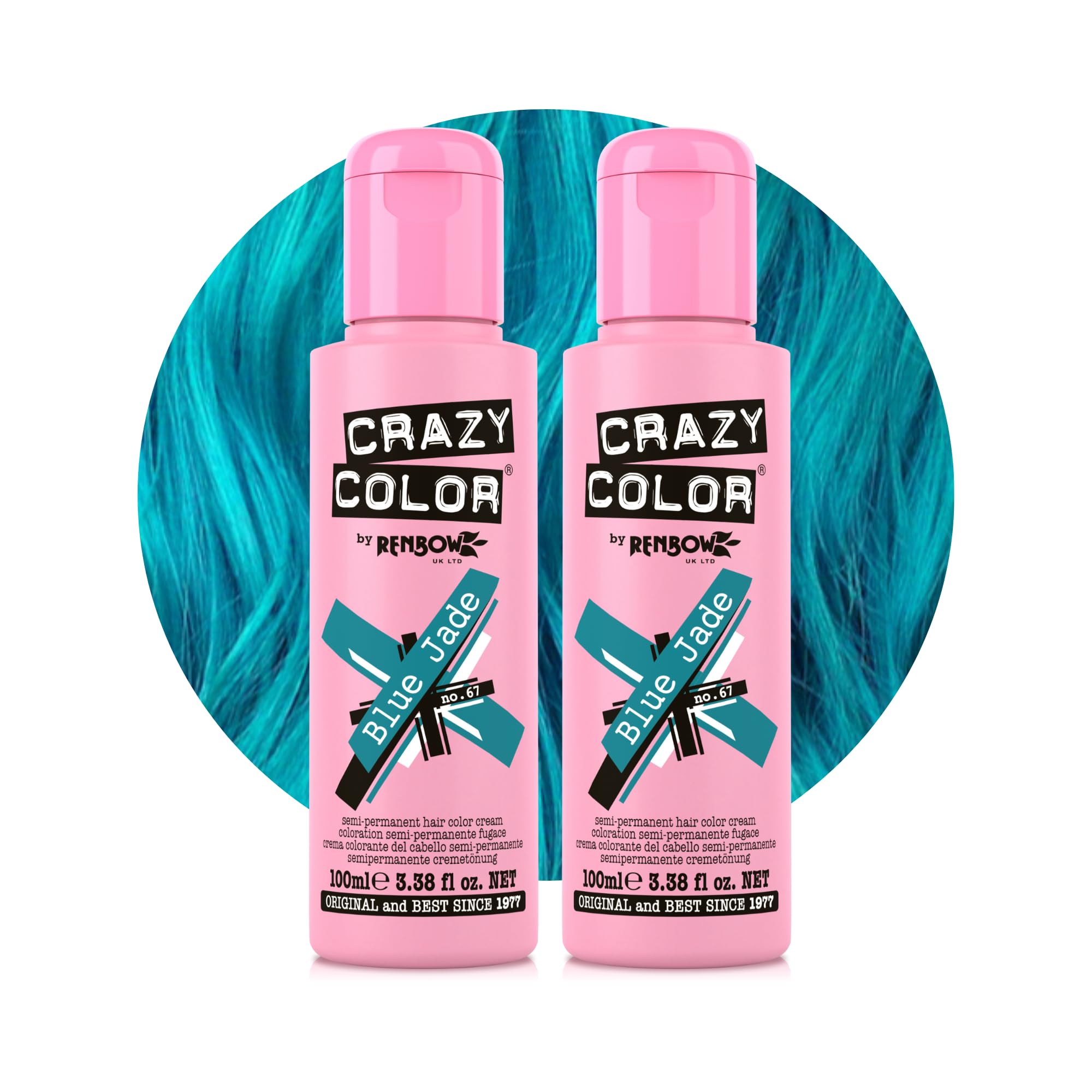 Crazy Color Blue Jade Semi-Permanent Hair Dye Duo - Vegan, Conditioning Teal Aquamarine
