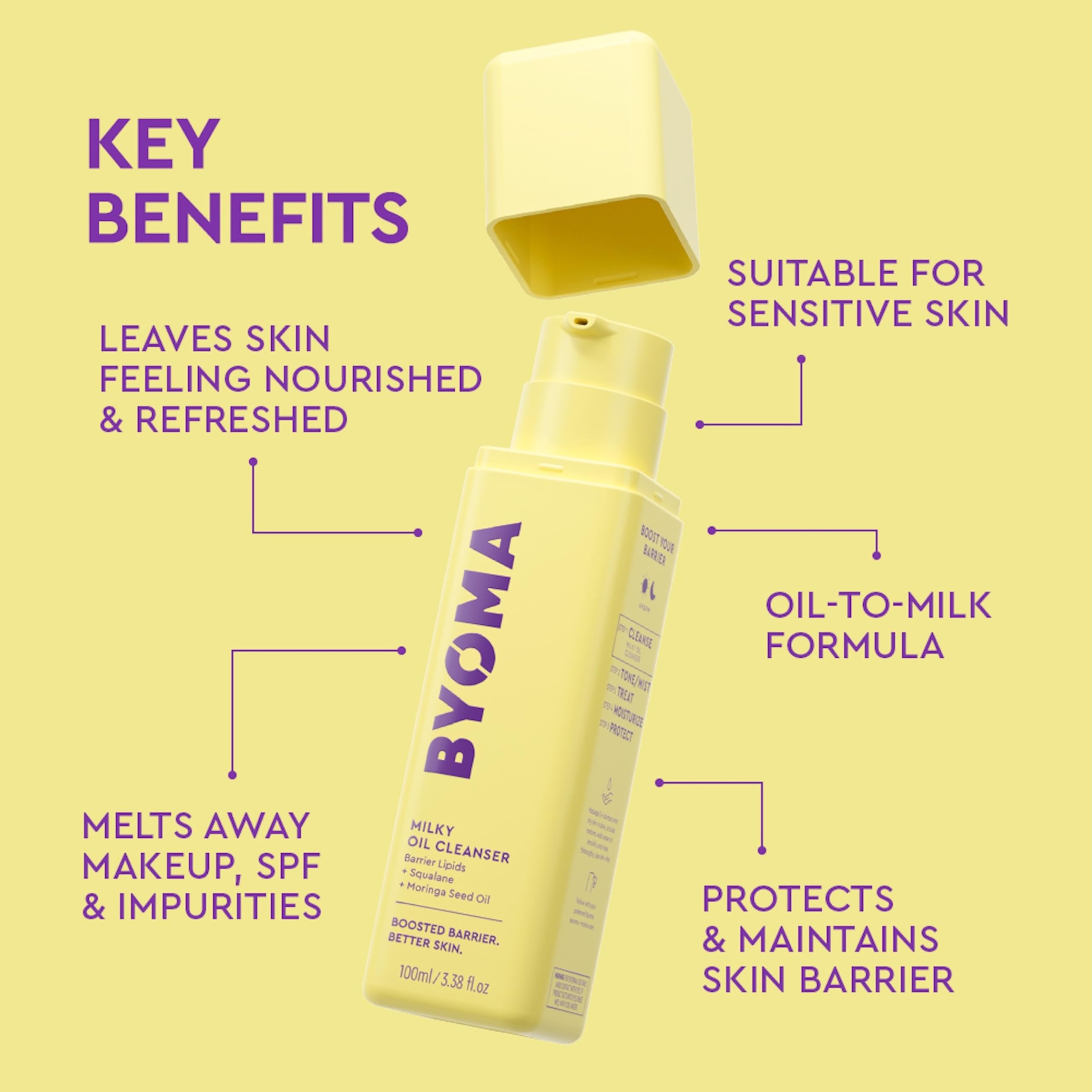 BYOMA Milky Oil Cleanser (100ml) - Hydrating Barrier Boosting Facial Cleanser 3