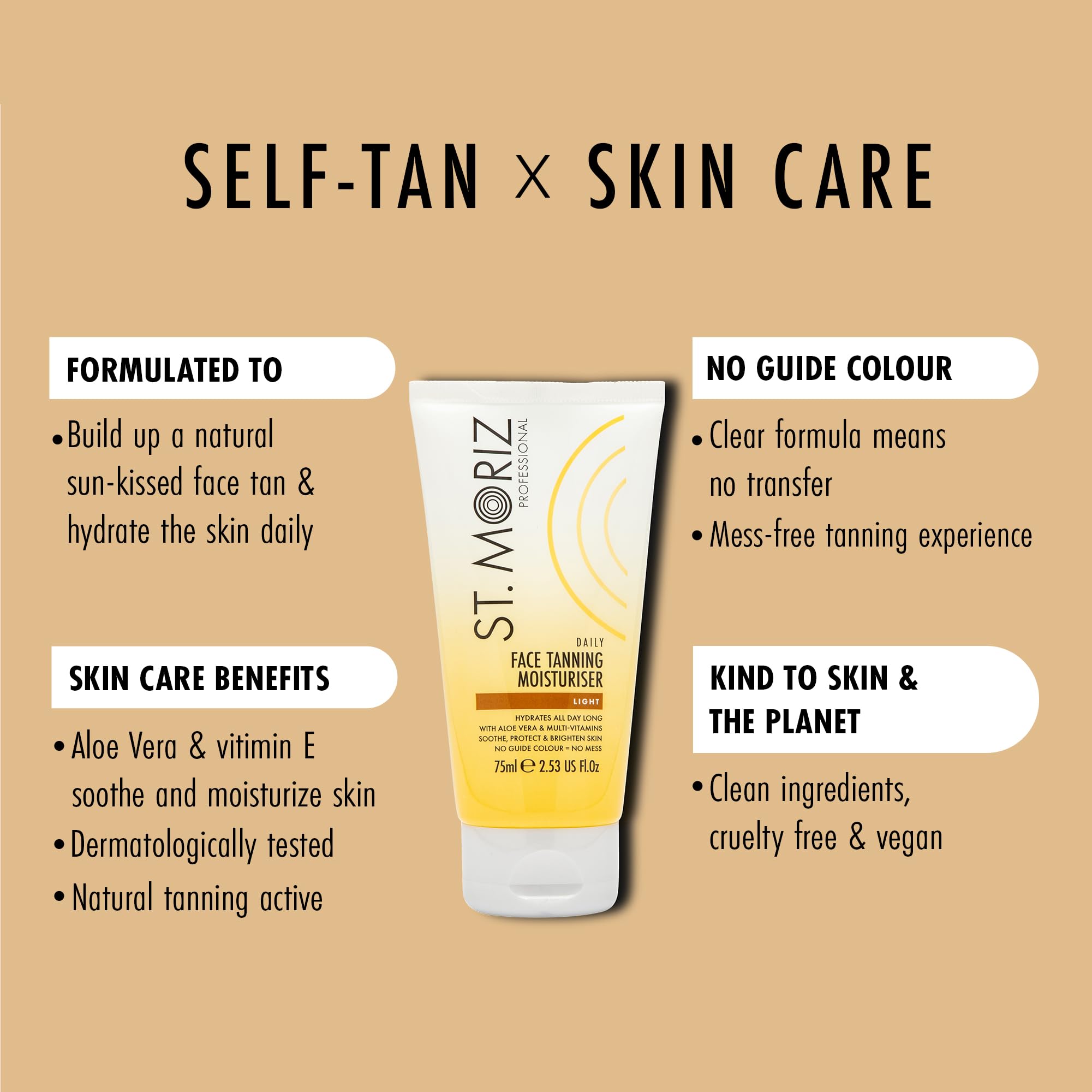 St Moriz Professional Daily Face Tanning Moisturiser Light | Gradual Tan with Aloe Vera & Vitamin E | 75ml